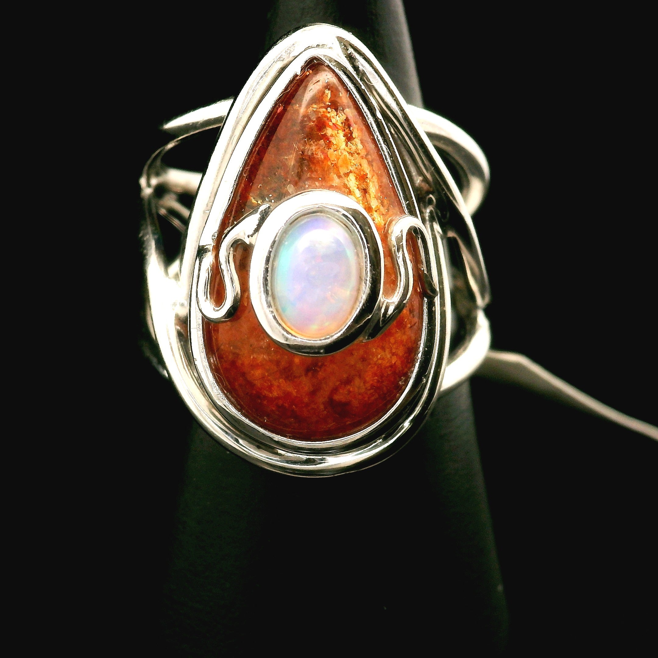 Sunstone and Opal Cuff Ring .925 Silver for Confidence and Strength