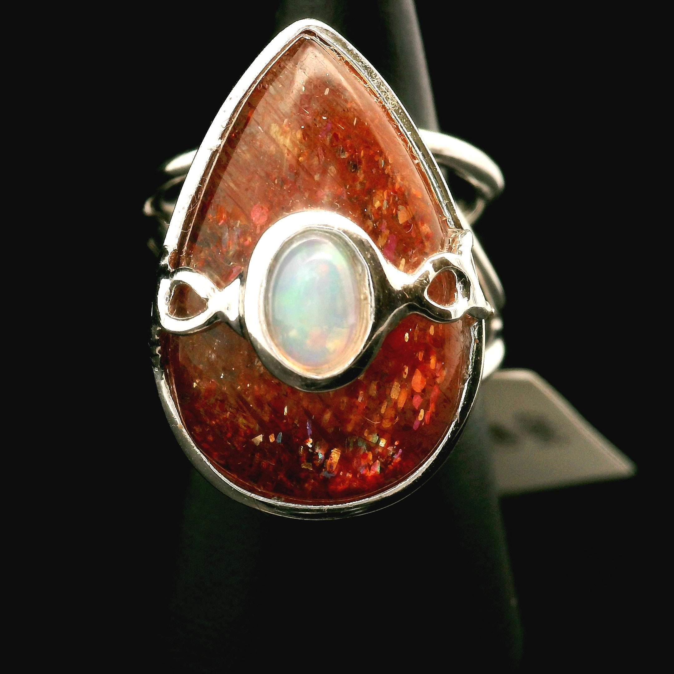 Sunstone and Opal Cuff Ring .925 Silver for Confidence and Strength