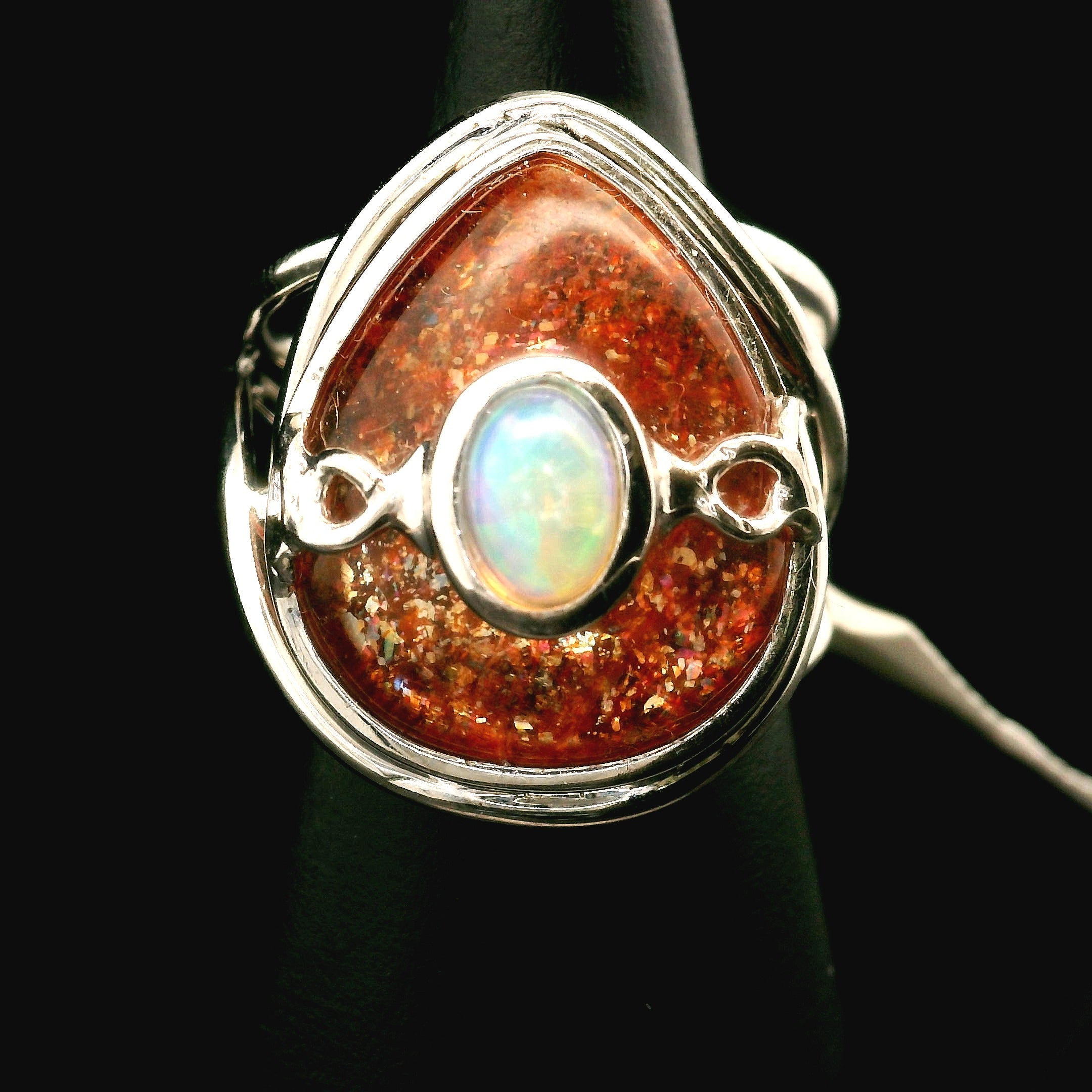 Sunstone and Opal Cuff Ring .925 Silver for Confidence and Strength