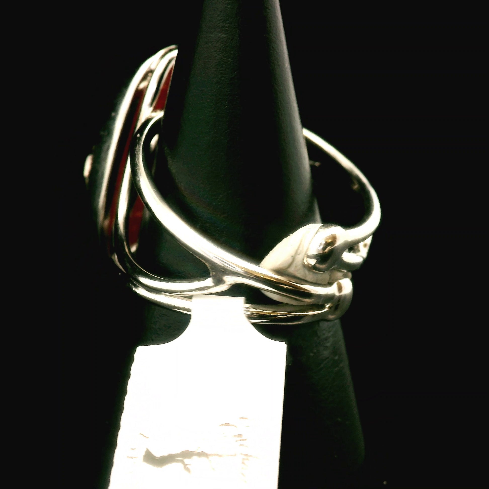 Rhodonite and Black Opal Finger Cuff Adjustable Ring .925 Sterling Silver for Attracting Love, Harmonizing Relationships and Knowing your Worth