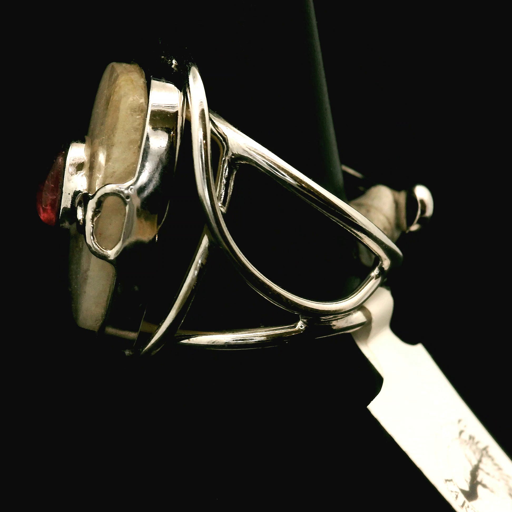 Moonstone and Pink Tourmaline Cuff Ring .925 Silver for New Beginnings, Protection and Manifestation