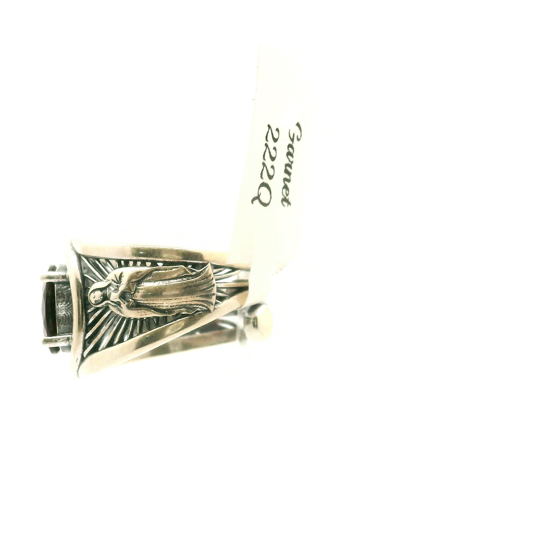 Garnet Mother Mary Cuff Ring .925 Silver for Health and Strength