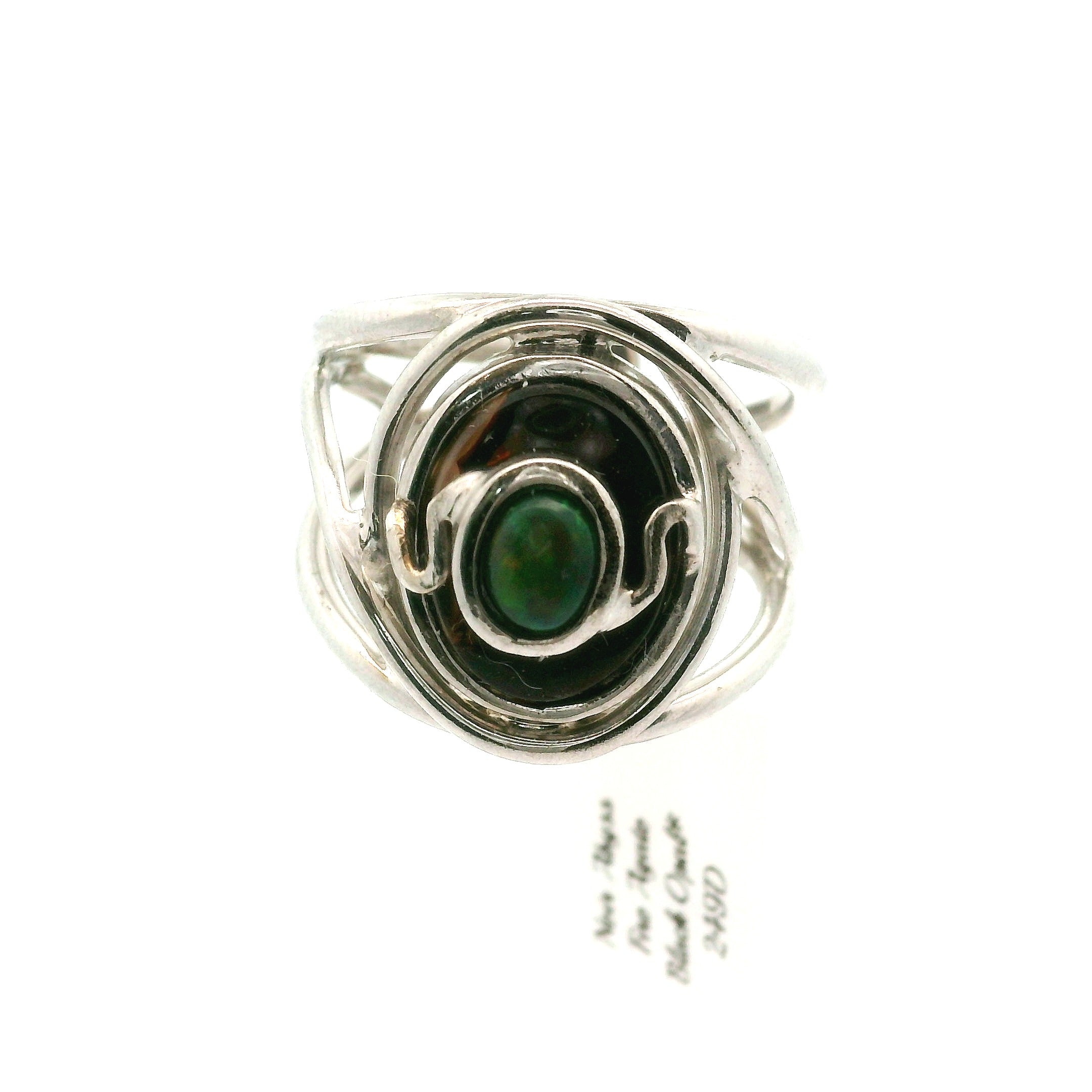 Fire Agate with Black Opal Cuff Ring .925 Silver for Emotional Support, Joy and Self Worth