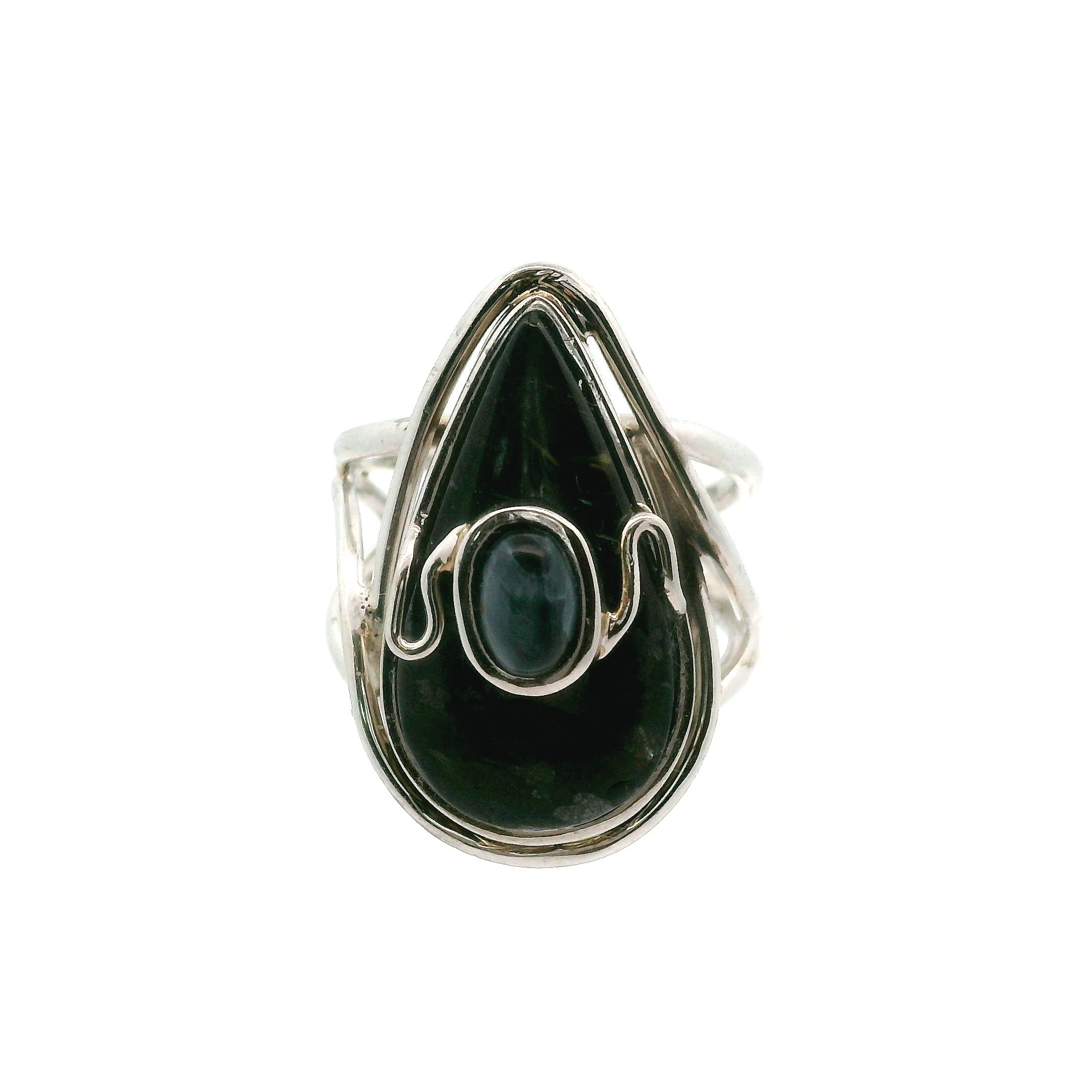 Nuummite Cuff Ring .925 Silver for Awareness, Communication and Meditation