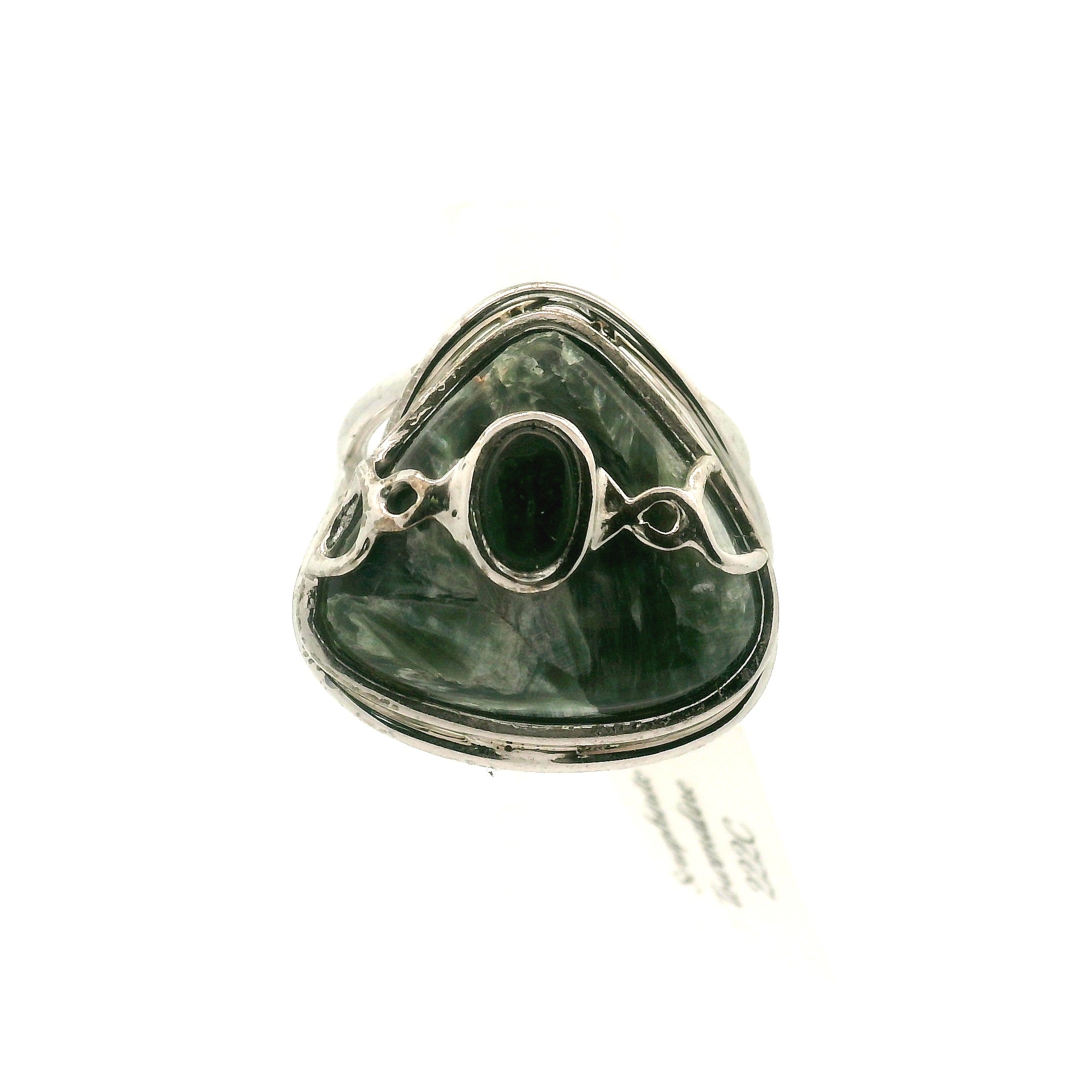 Seraphinite & Tourmaline Cuff Ring .925 Silver for Angelic Connection, Healing and Regeneration