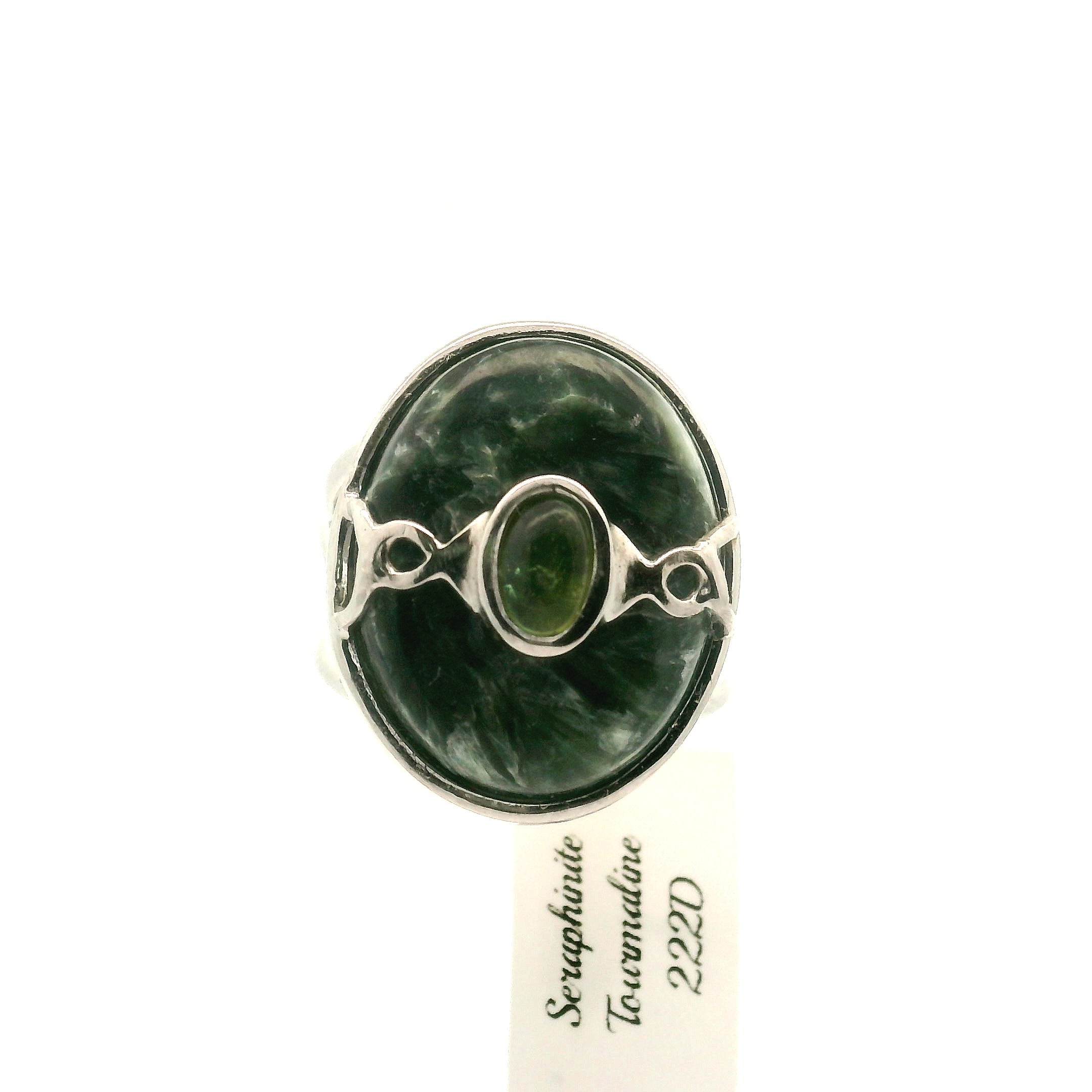 Seraphinite & Tourmaline Cuff Ring .925 Silver for Angelic Connection, Healing and Regeneration