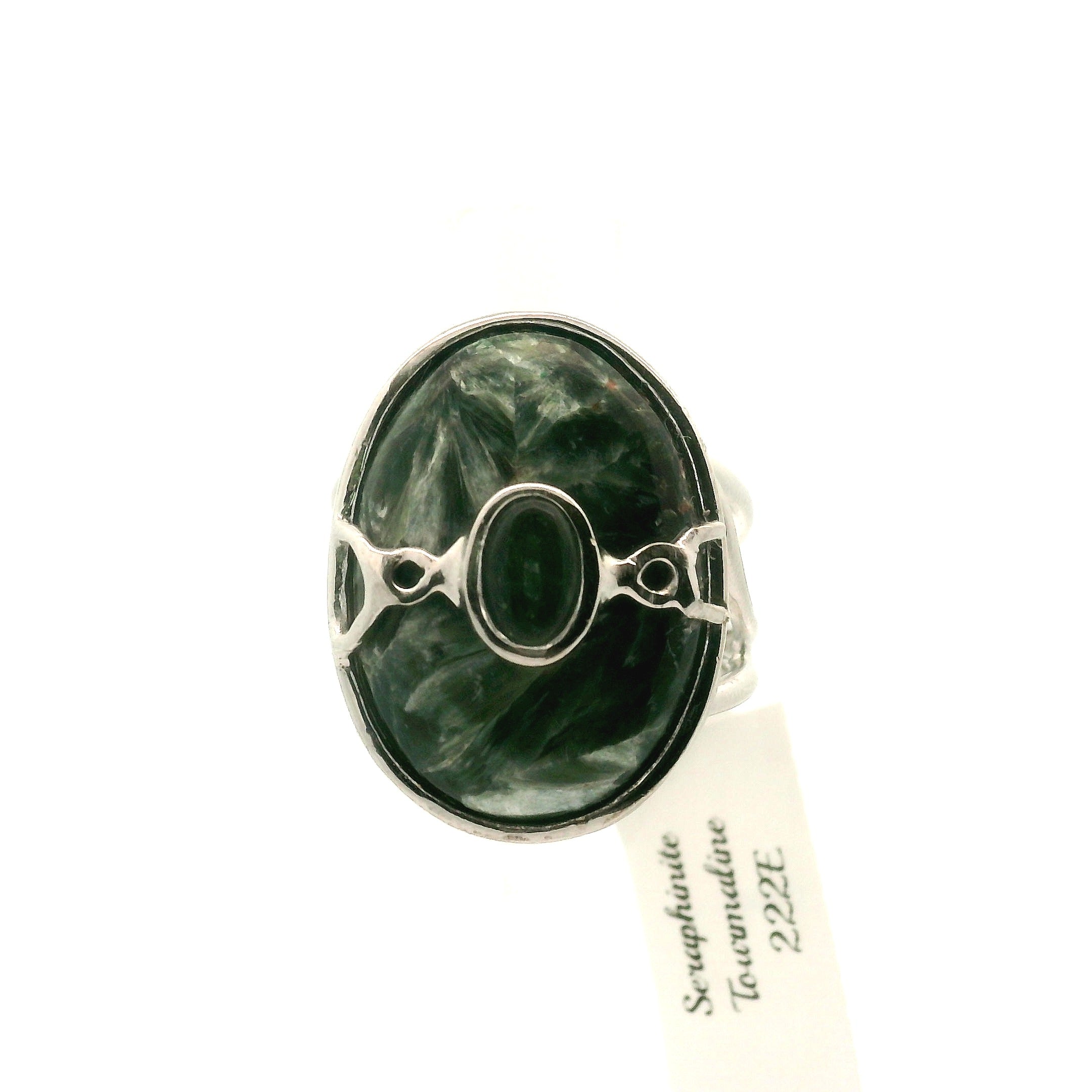Seraphinite & Tourmaline Cuff Ring .925 Silver for Angelic Connection, Healing and Regeneration