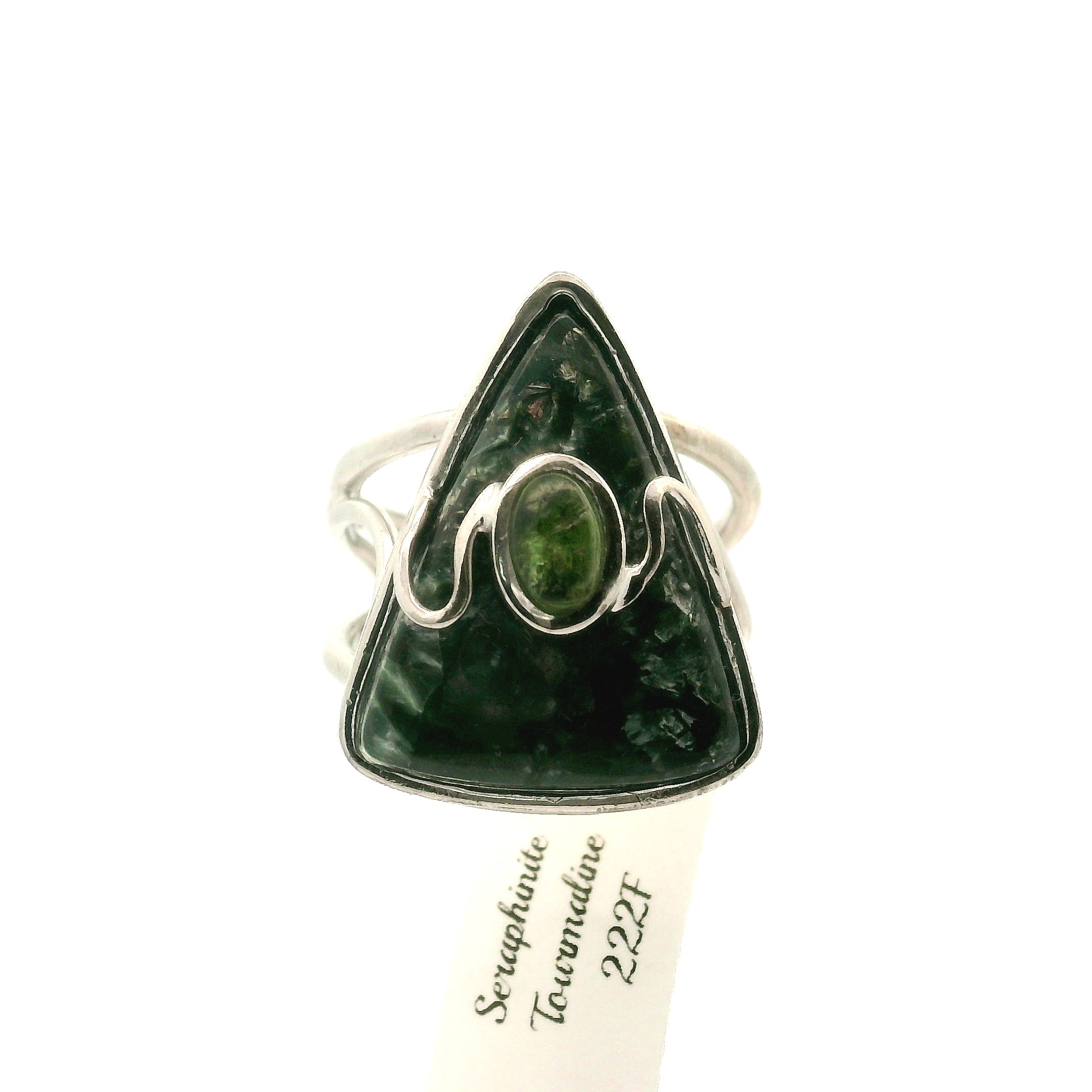 Seraphinite & Tourmaline Cuff Ring .925 Silver for Angelic Connection, Healing and Regeneration