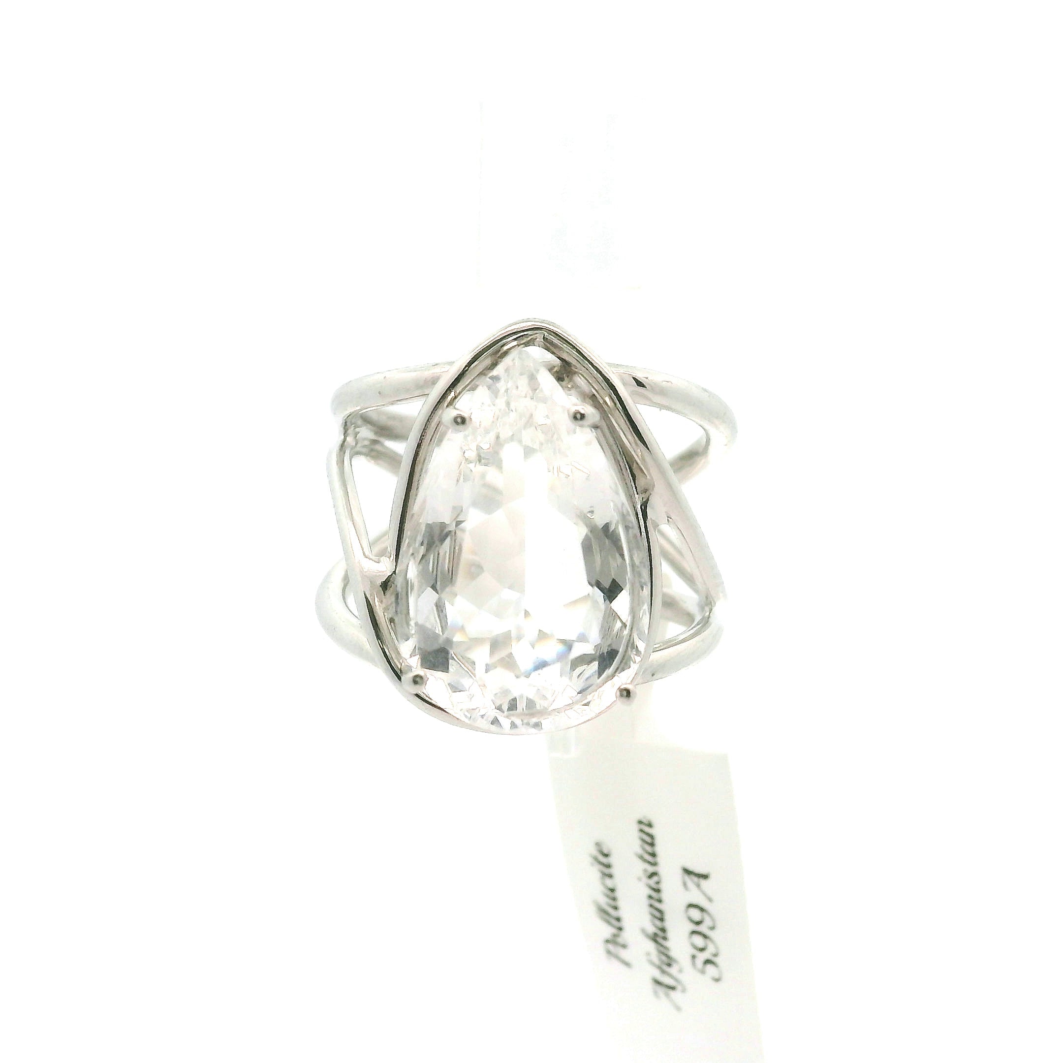 Pollucite Cuff Ring 925 Silver for Good Luck, Protection and Connection to Source