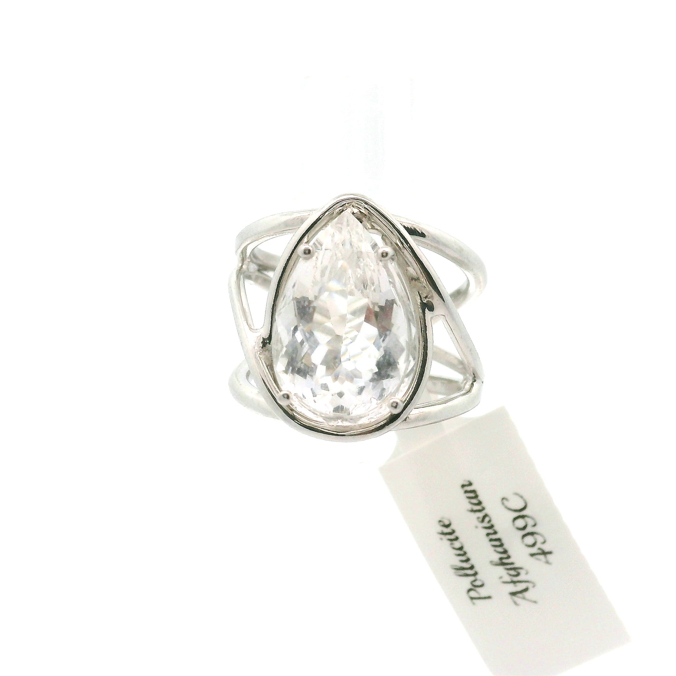 Pollucite Cuff Ring 925 Silver for Good Luck, Protection and Connection to Source
