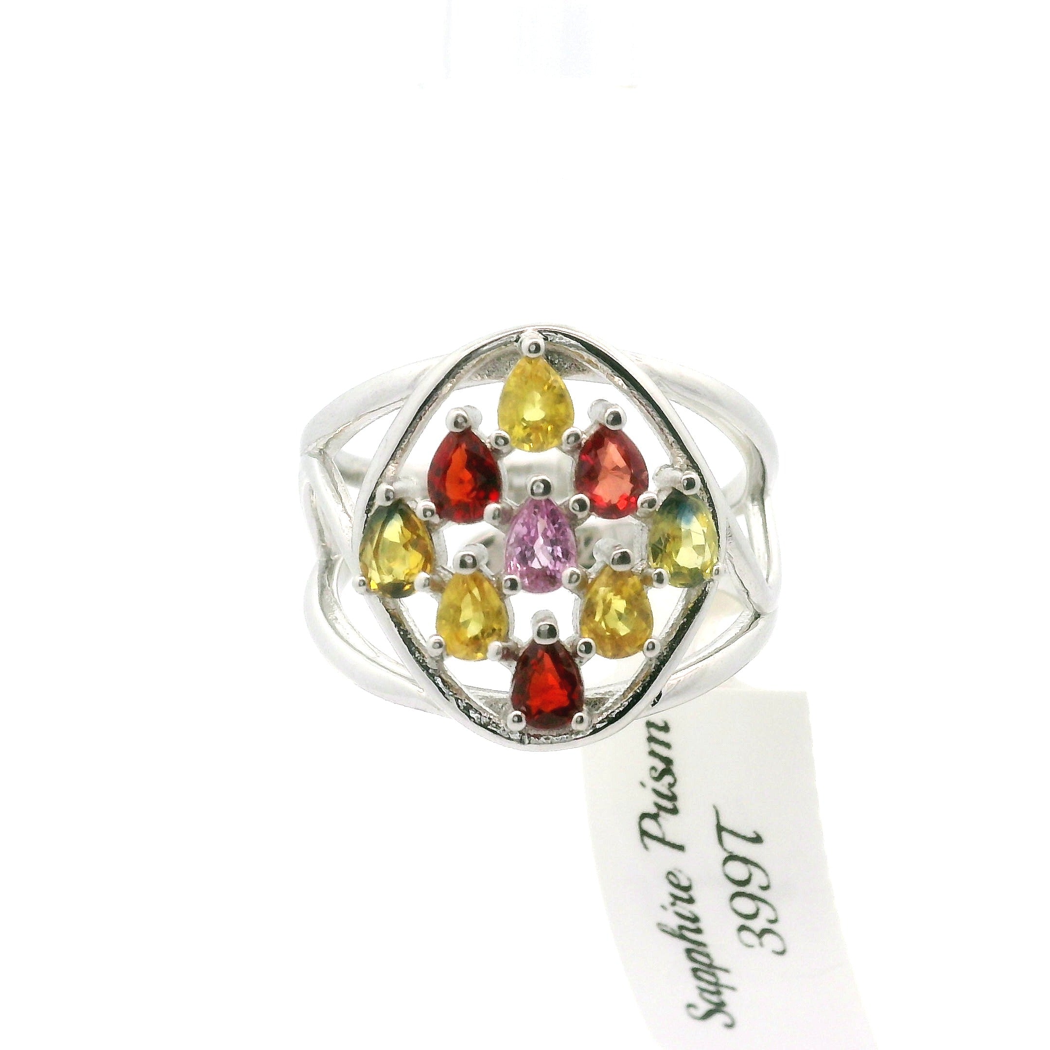 9 Stone Crystal Chandelier Cuff Ring .925 Silver for Healing, Intention Setting and Manifesting your Desires