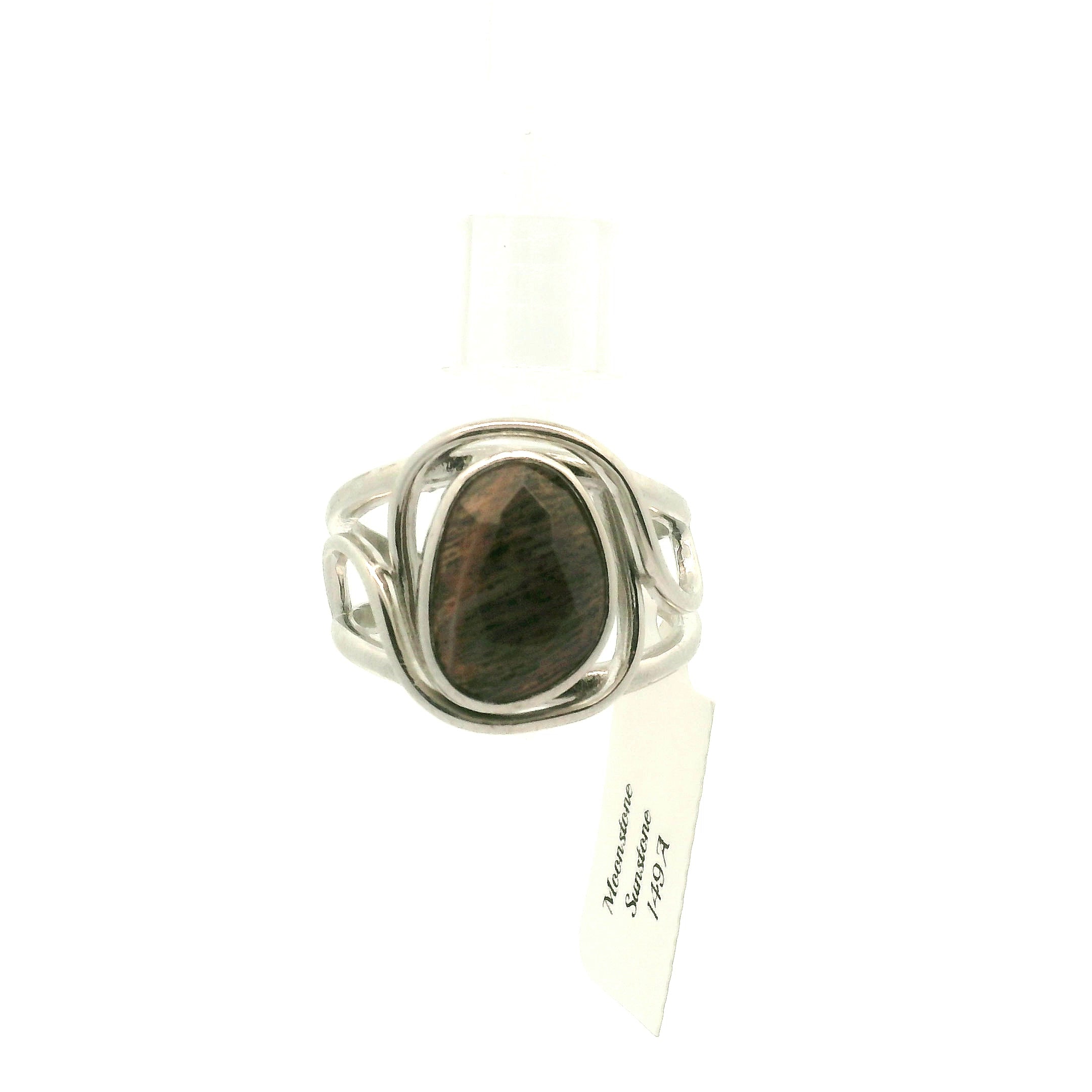 Black Moonstone with Sunstone Cuff Ring .925 Silver for Creation, Divine Feminine, & Manifestation