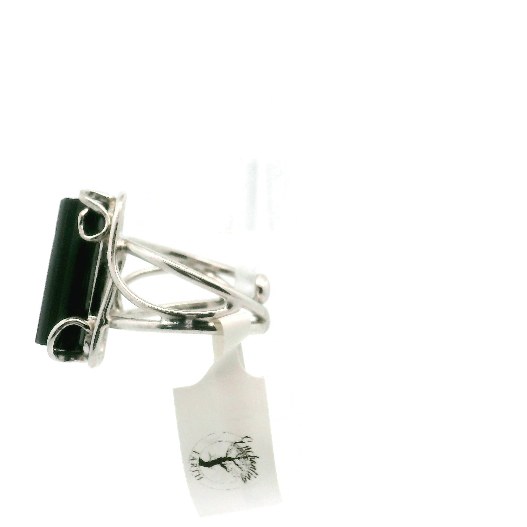 Black Tourmaline Cuff Ring .925 Silver for Protection and Energetic Purification