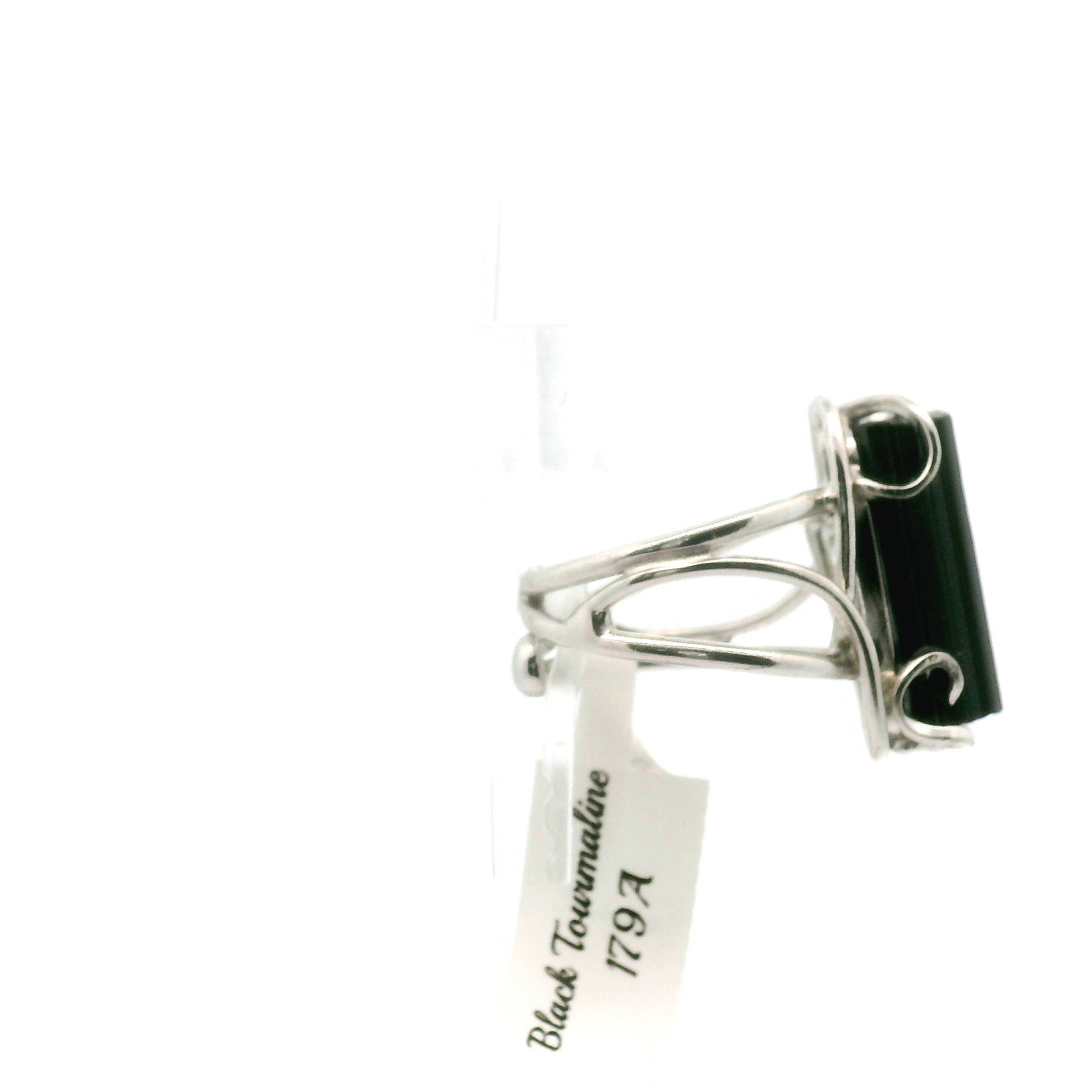 Black Tourmaline Cuff Ring .925 Silver for Protection and Energetic Purification