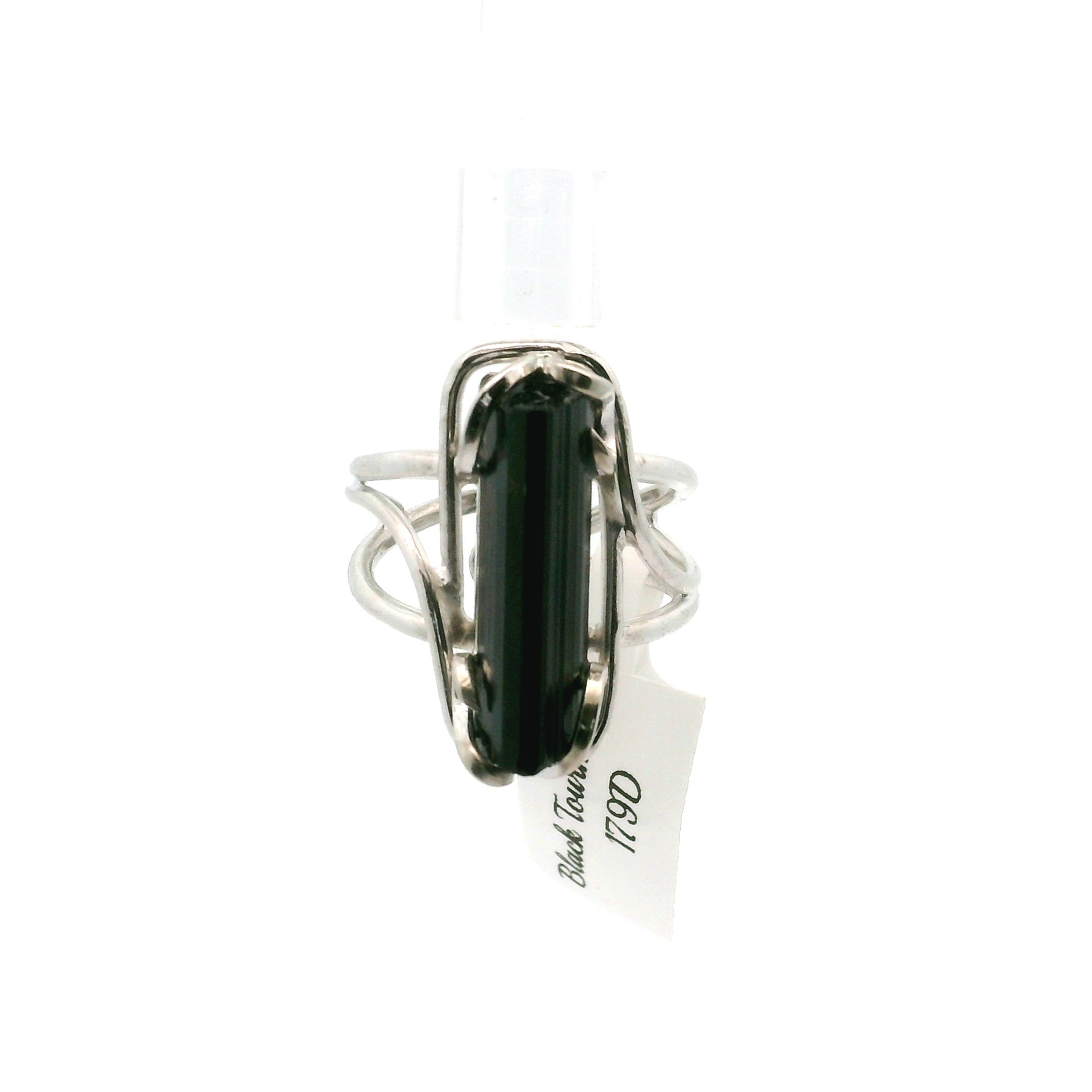 Black Tourmaline Cuff Ring .925 Silver for Protection and Energetic Purification