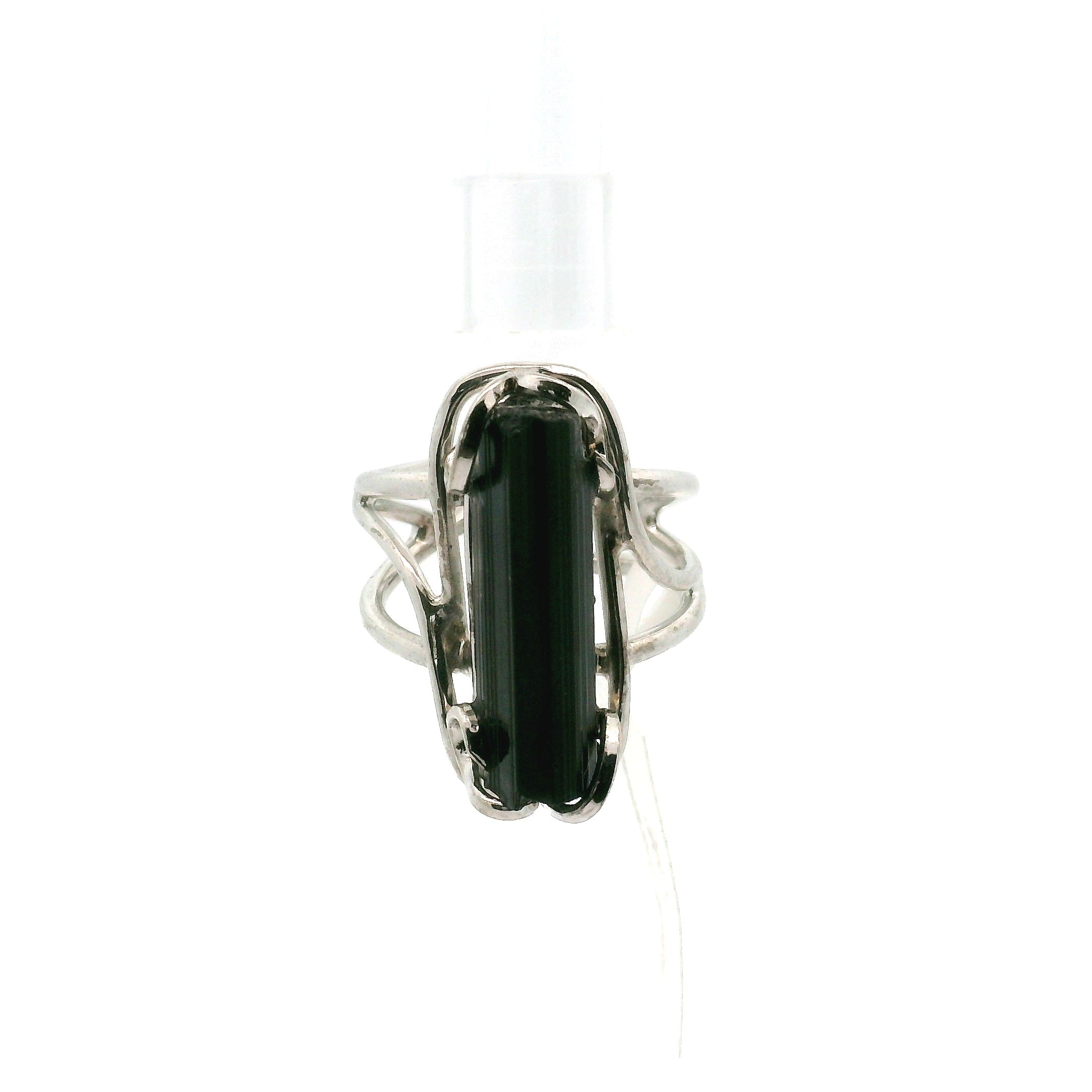 Black Tourmaline Cuff Ring .925 Silver for Protection and Energetic Purification