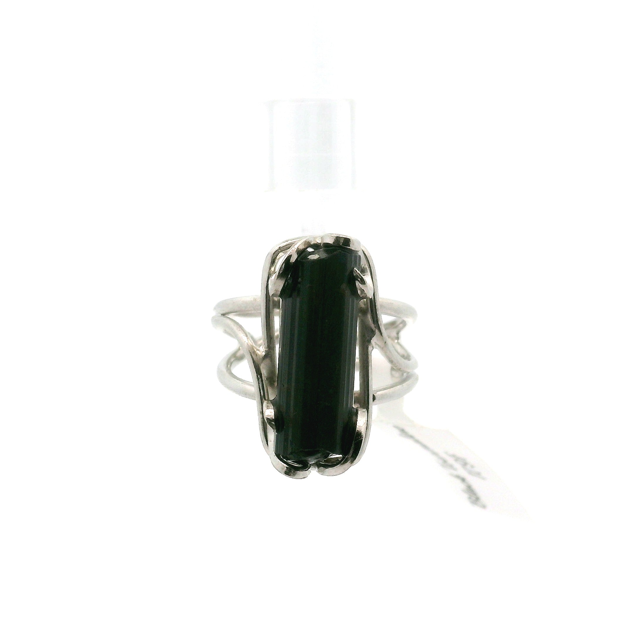 Black Tourmaline Cuff Ring .925 Silver for Protection and Energetic Purification