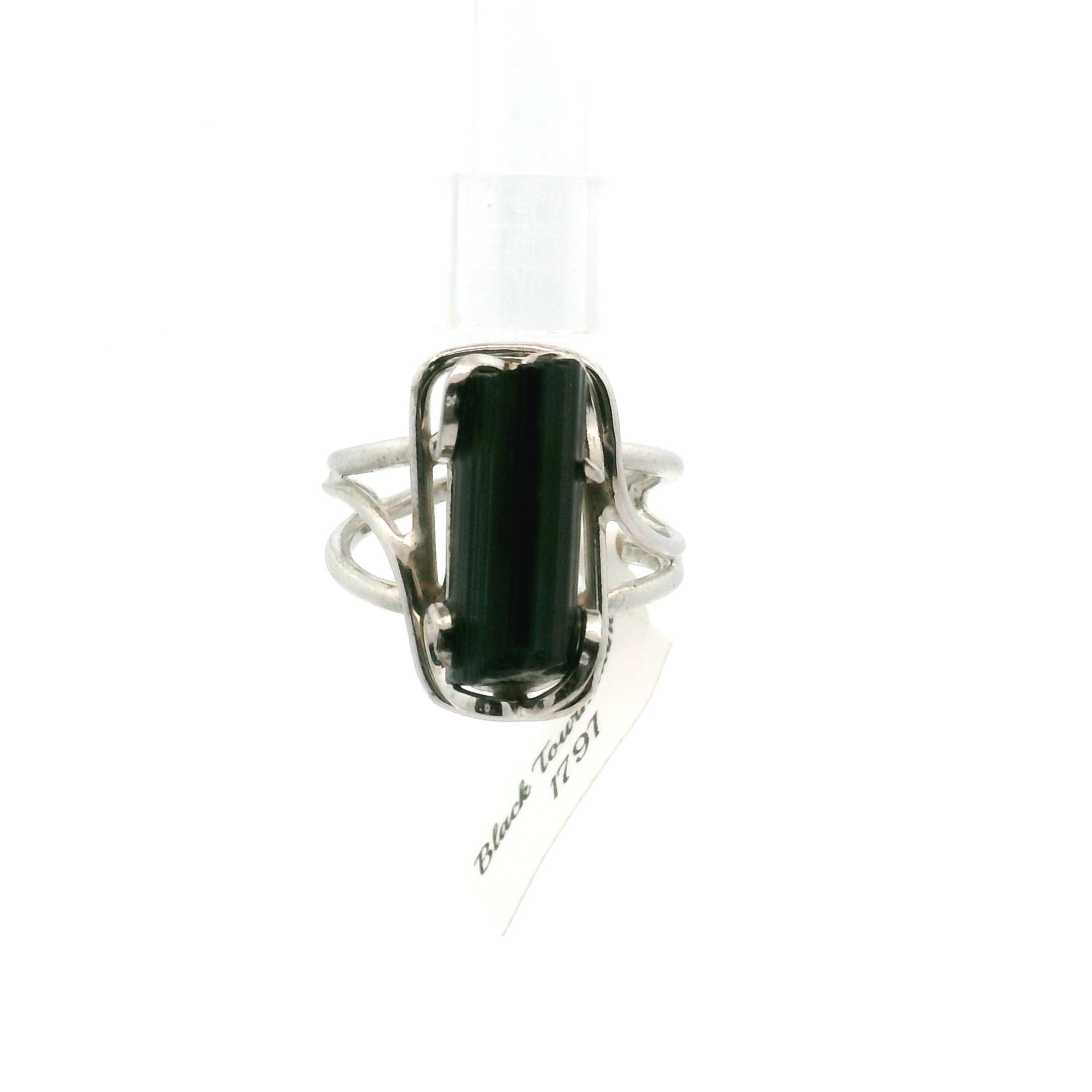 Black Tourmaline Cuff Ring .925 Silver for Protection and Energetic Purification