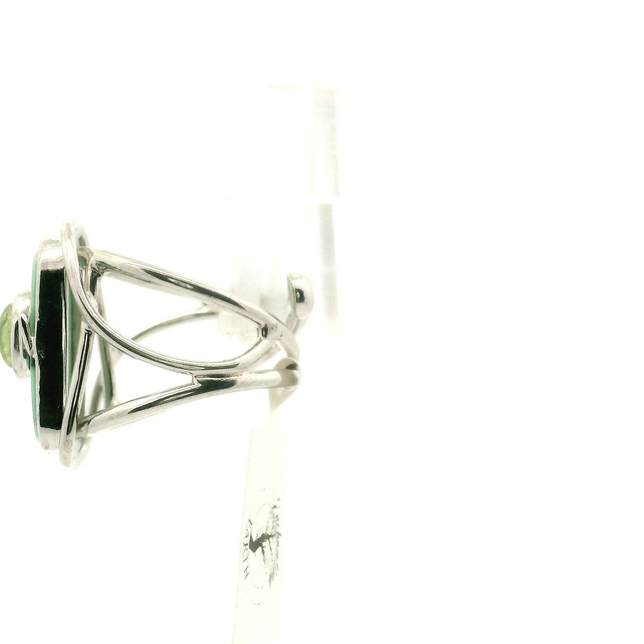 Variscite & Tourmaline Cuff Ring .925 Silver for Emotional Healing, Joy, Love and Prosperity
