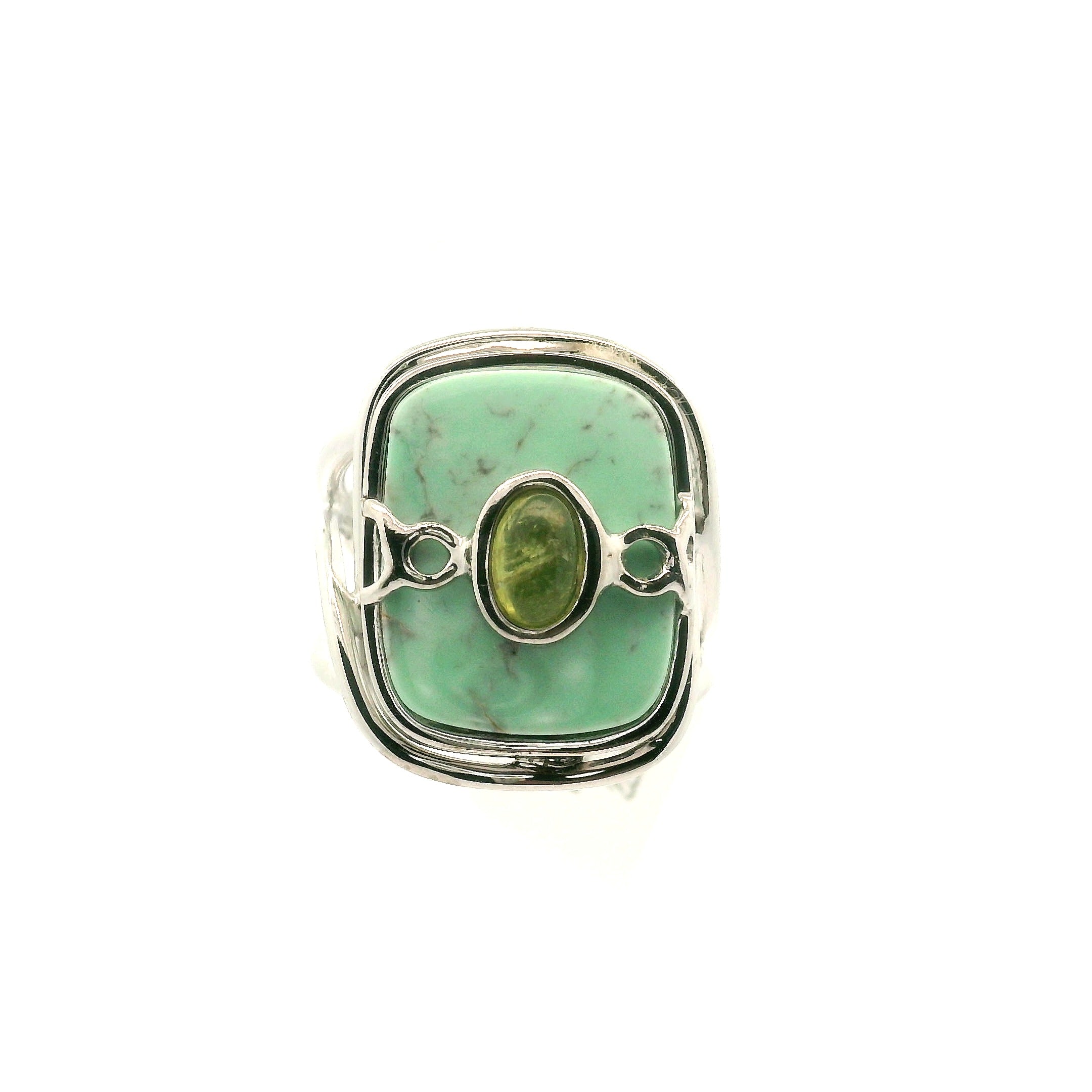 Variscite & Tourmaline Cuff Ring .925 Silver for Emotional Healing, Joy, Love and Prosperity