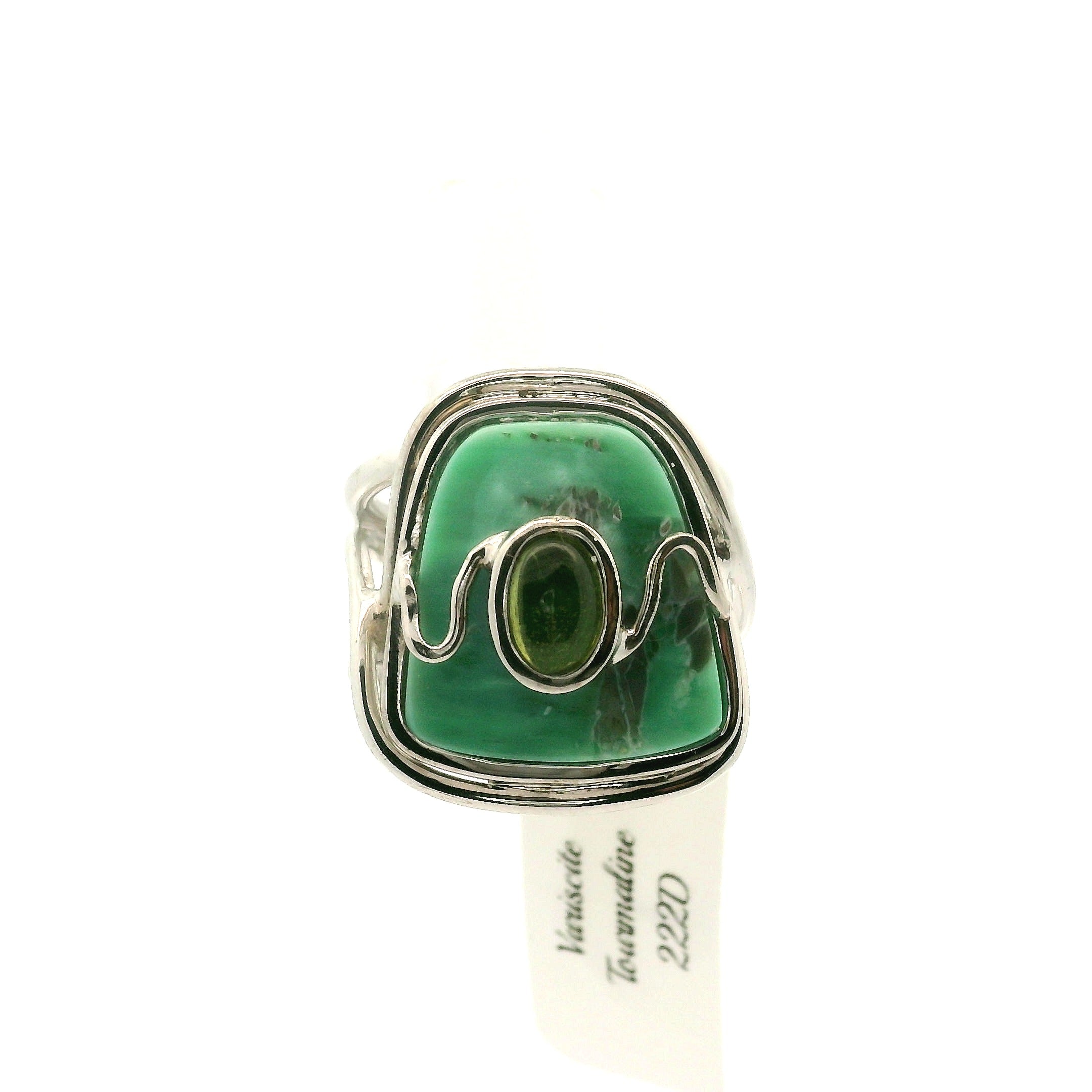 Variscite & Tourmaline Cuff Ring .925 Silver for Emotional Healing, Joy, Love and Prosperity
