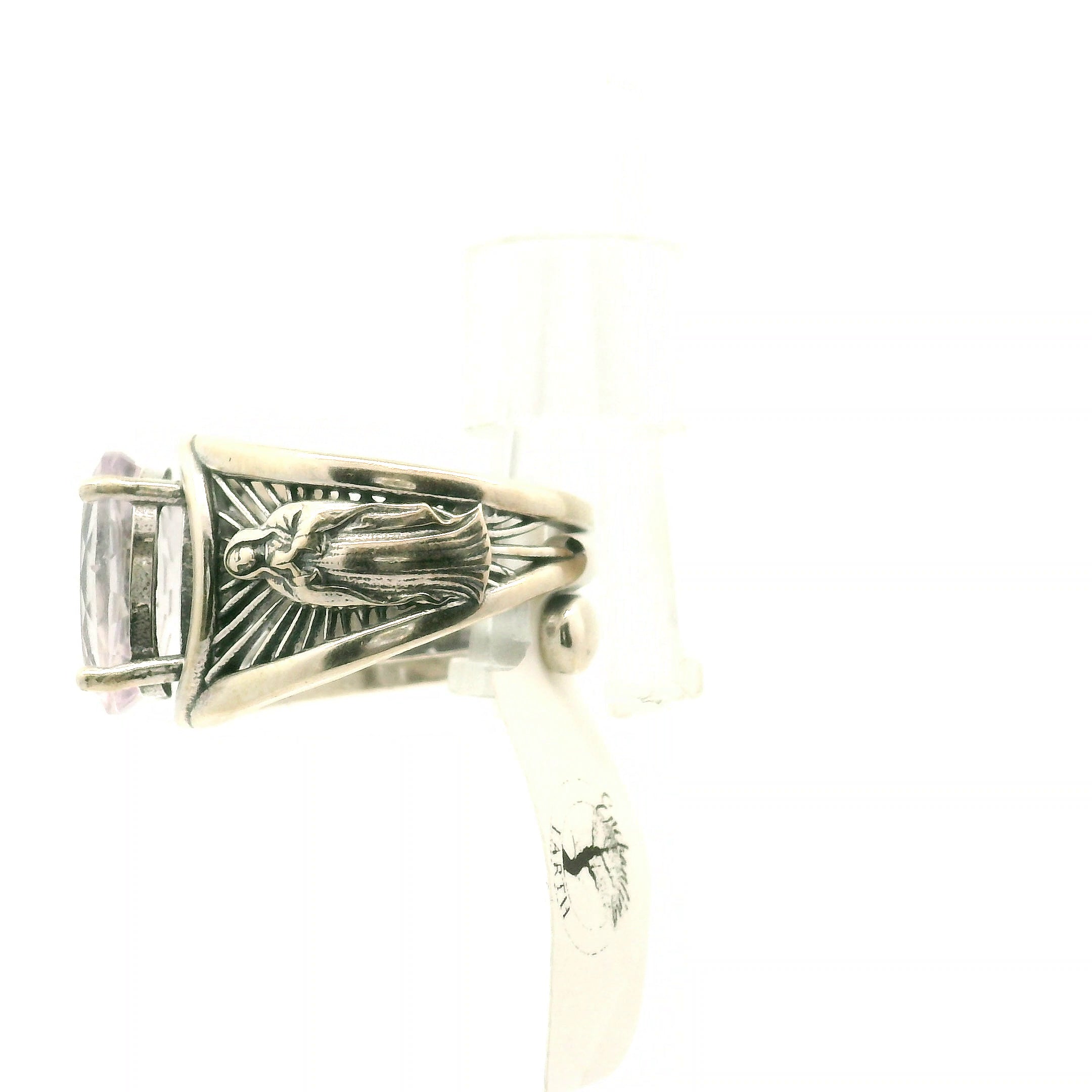 Rose De France Amethyst Mother Mary Cuff Ring .925 Silver for Enhancing Intuition & Connection with Divine