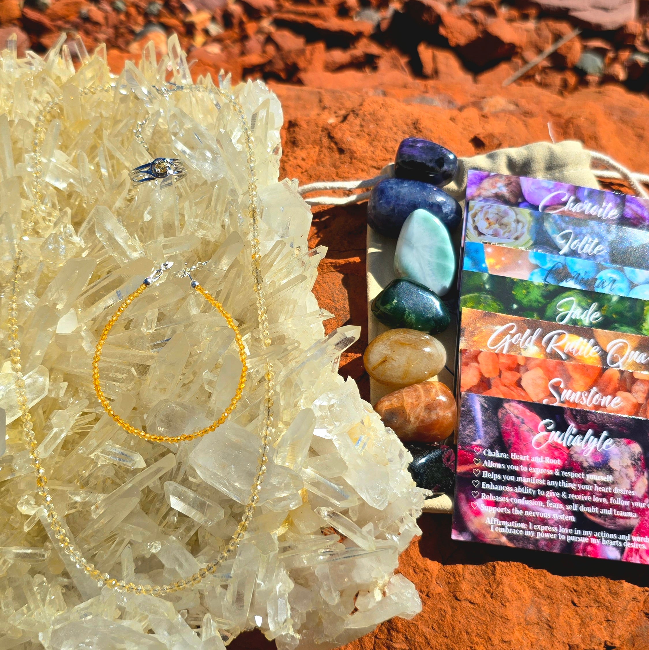 Radiant Ritual Holiday Set | Choker Bracelet Midi Ring + Luxury 7-Chakra Stone Set | Citrine Rose Quartz Amethyst Black Tourmaline