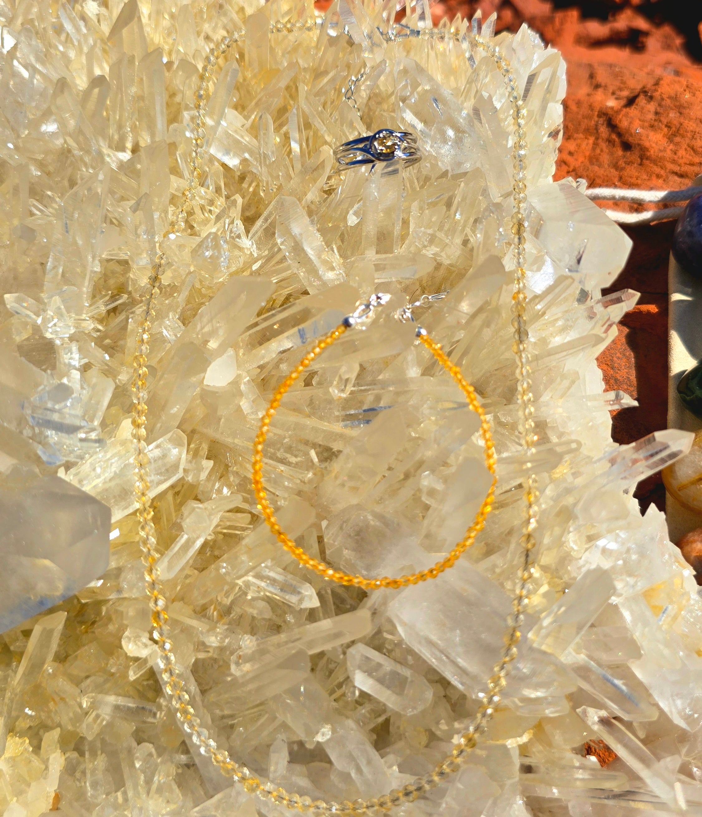 Radiant Ritual Holiday Set | Choker Bracelet Midi Ring + Luxury 7-Chakra Stone Set | Citrine Rose Quartz Amethyst Black Tourmaline