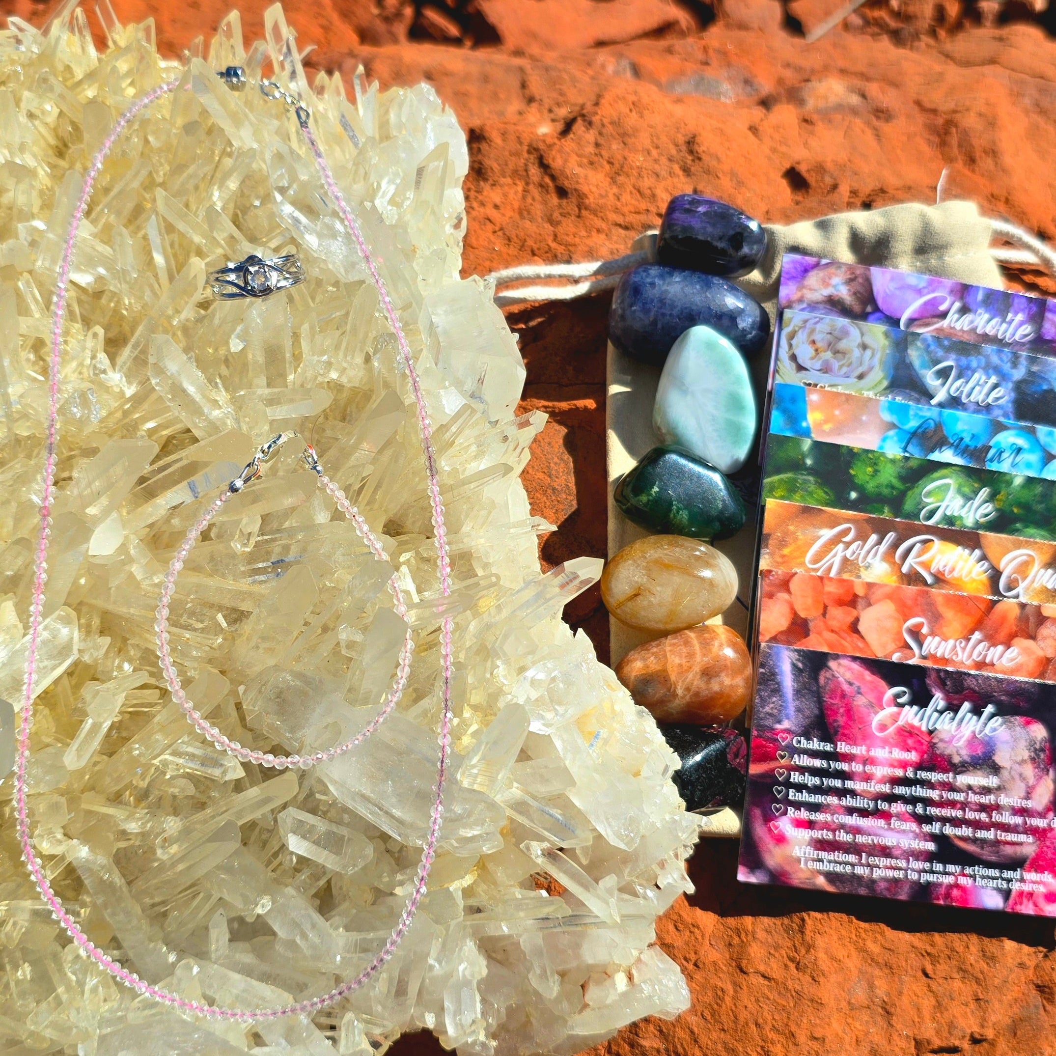 Radiant Ritual Holiday Set | Choker Bracelet Midi Ring + Luxury 7-Chakra Stone Set | Citrine Rose Quartz Amethyst Black Tourmaline