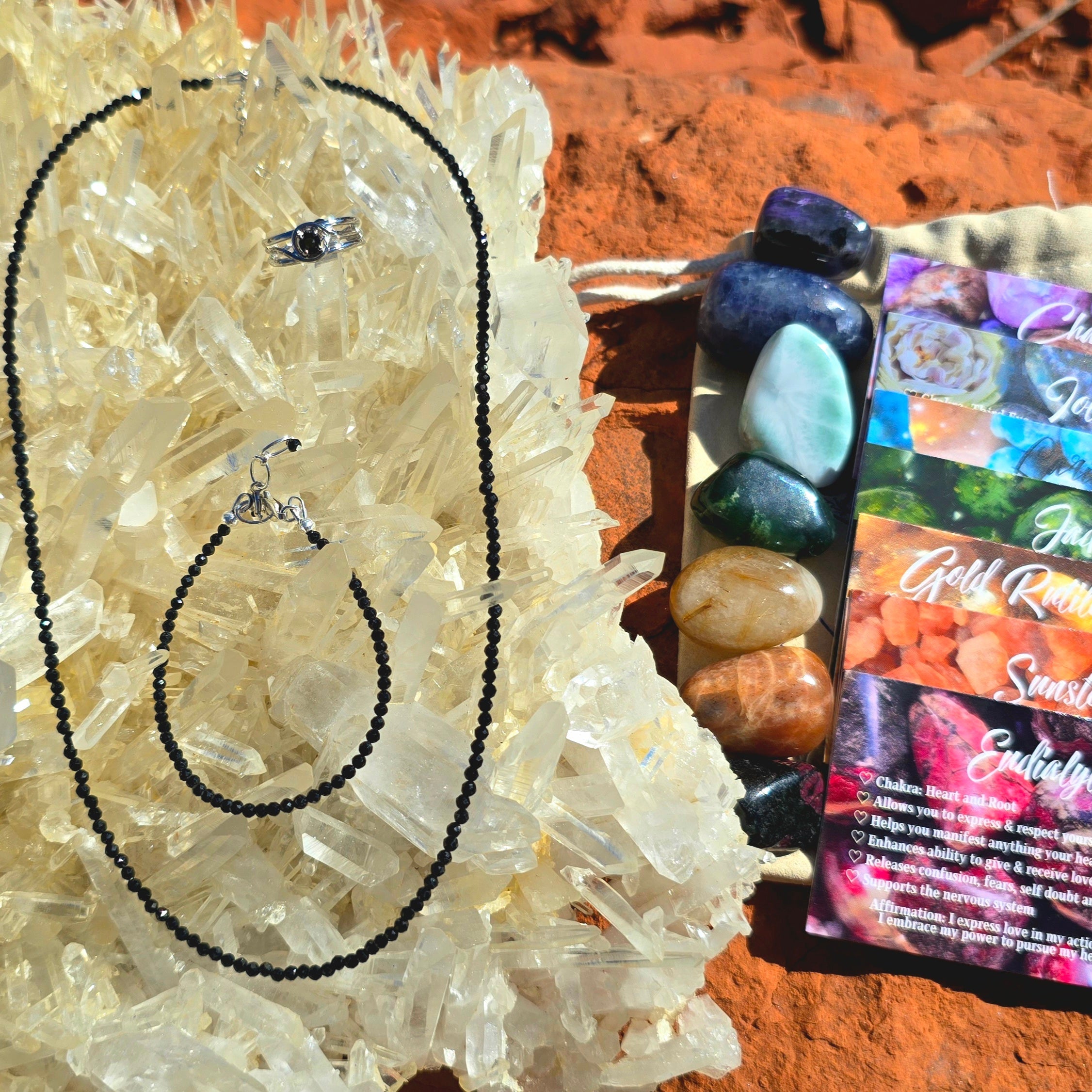 Radiant Ritual Holiday Set | Choker Bracelet Midi Ring + Luxury 7-Chakra Stone Set | Citrine Rose Quartz Amethyst Black Tourmaline