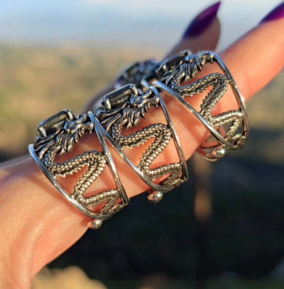 Labradorite Dragon Finger Cuff Adjustable Ring .925 Silver for Insight, Magic, Protection and Transformation