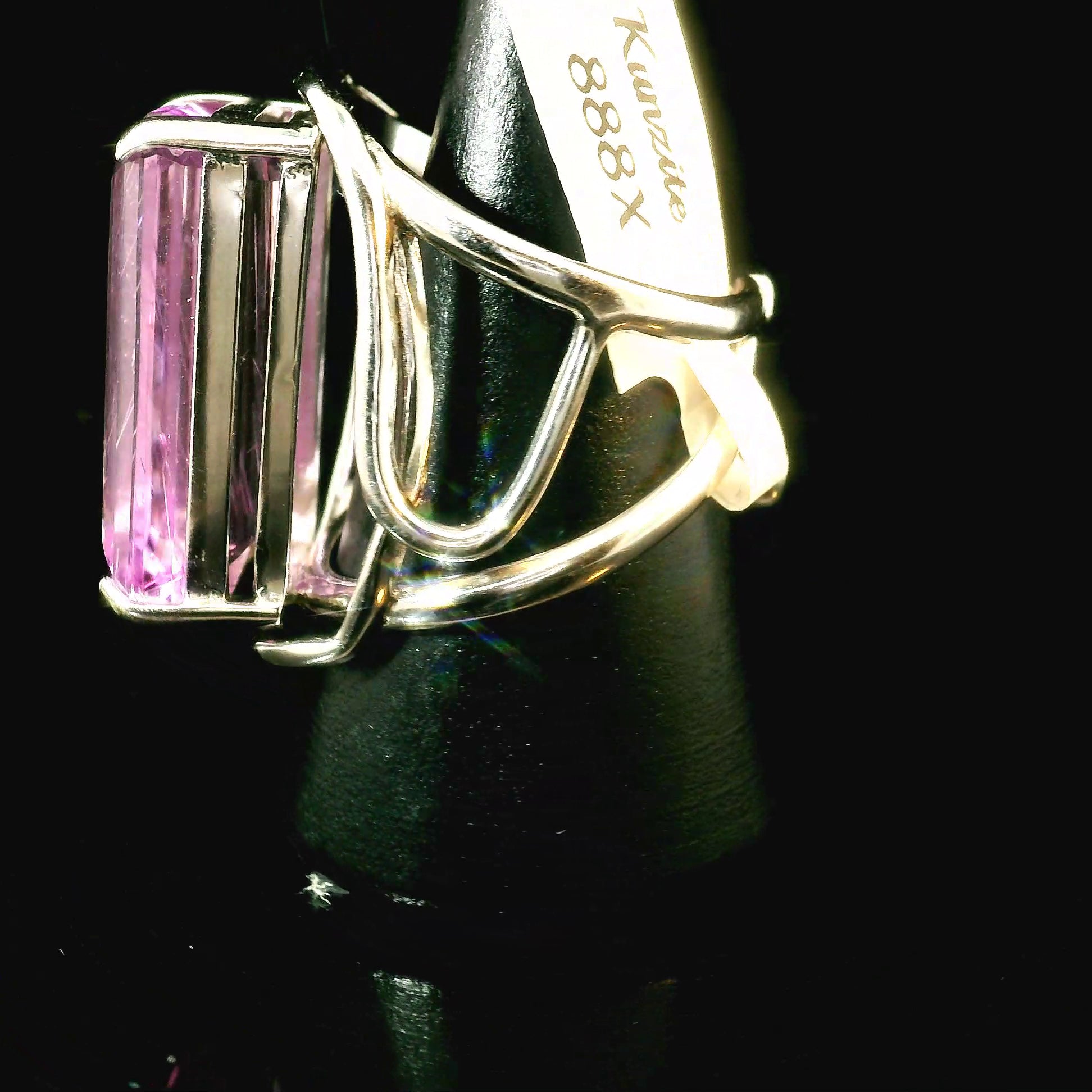 Kunzite with Silver Rutile Cuff Ring .925 Silver (High Quality) for Emotional Healing, Joy and Love