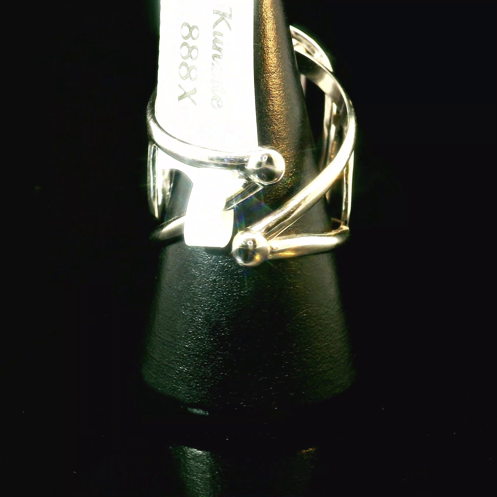 Kunzite with Silver Rutile Cuff Ring .925 Silver (High Quality) for Emotional Healing, Joy and Love