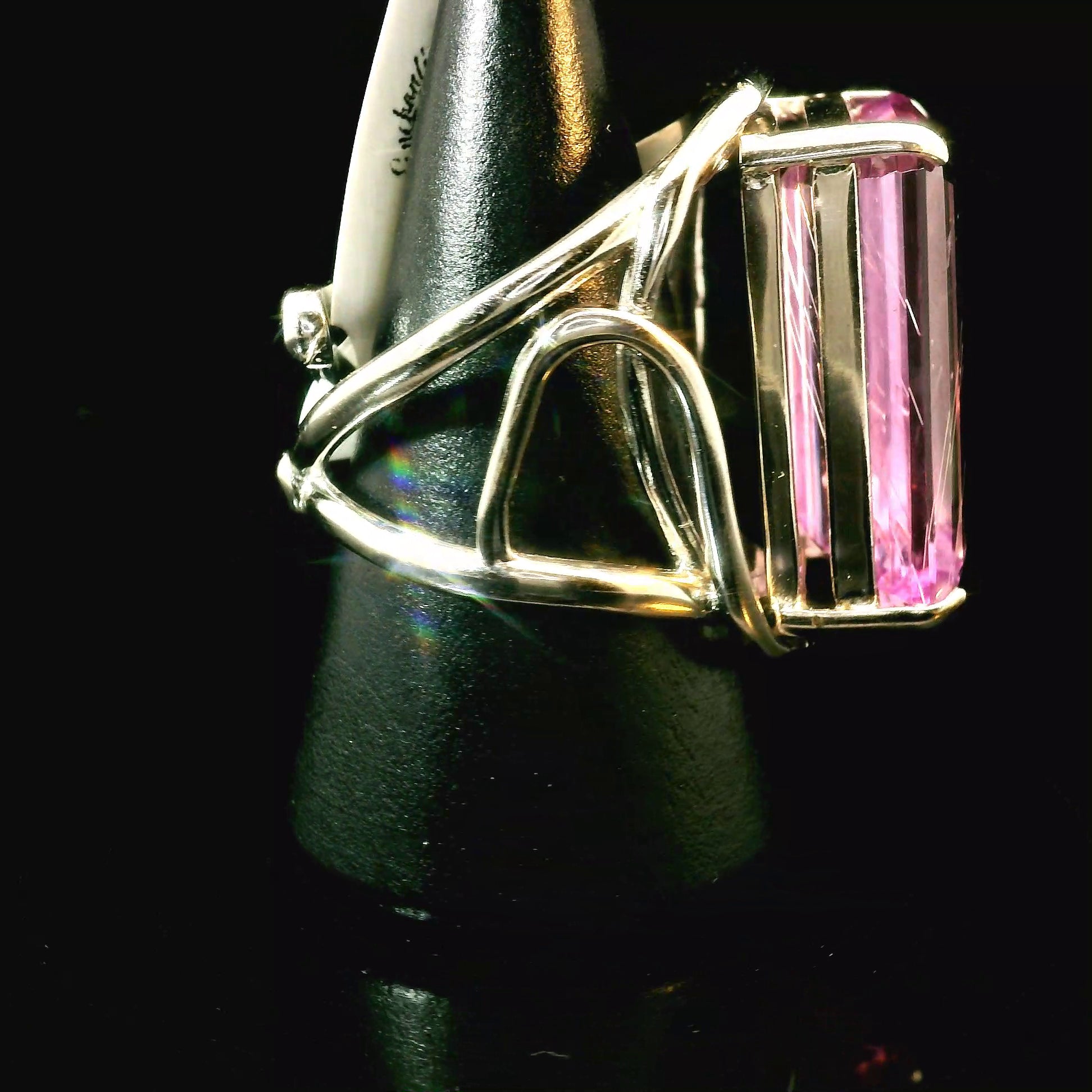 Kunzite with Silver Rutile Cuff Ring .925 Silver (High Quality) for Emotional Healing, Joy and Love