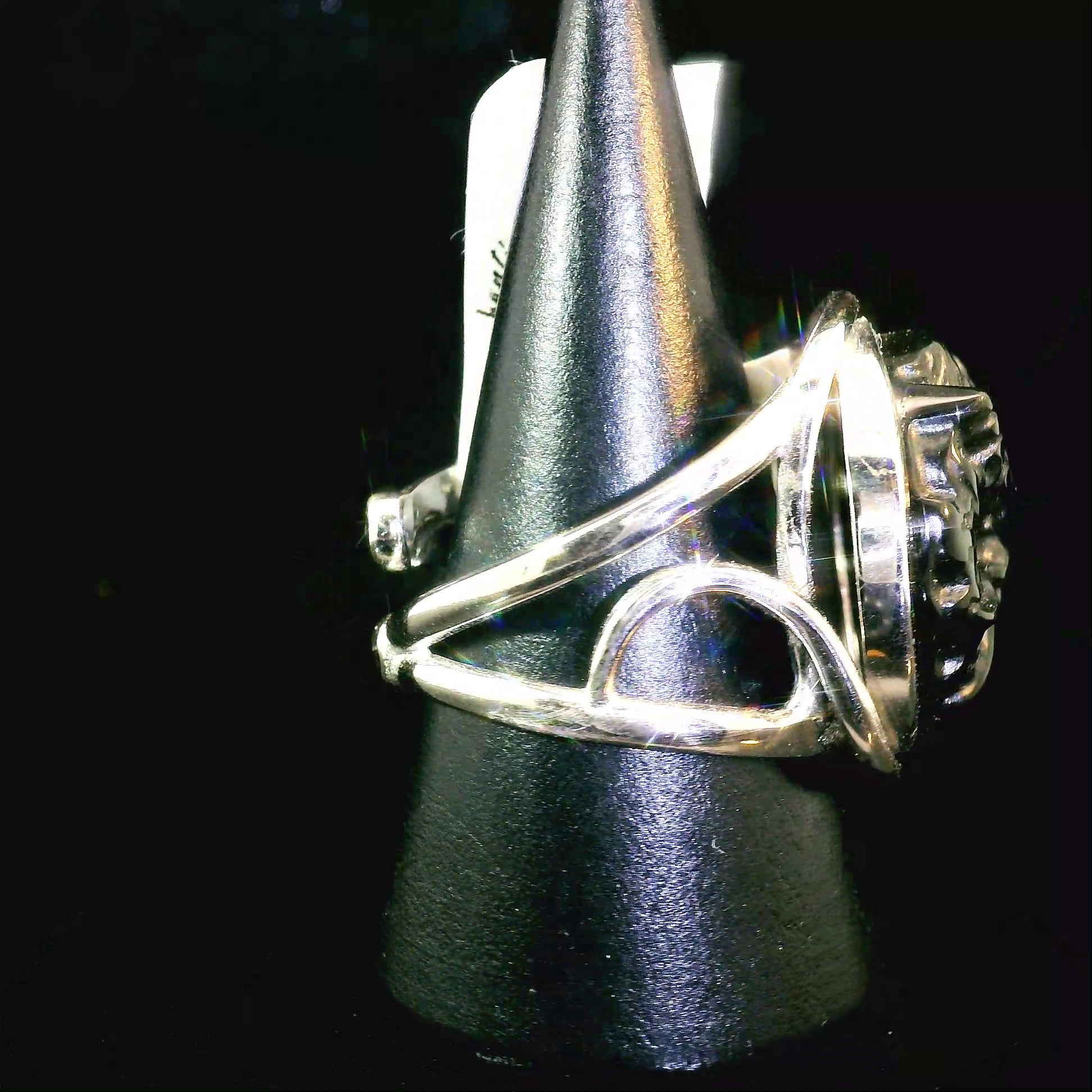 Dragon Rainbow Obsidian Cuff Ring .925 Silver for Hope, Peace and Shadow Work