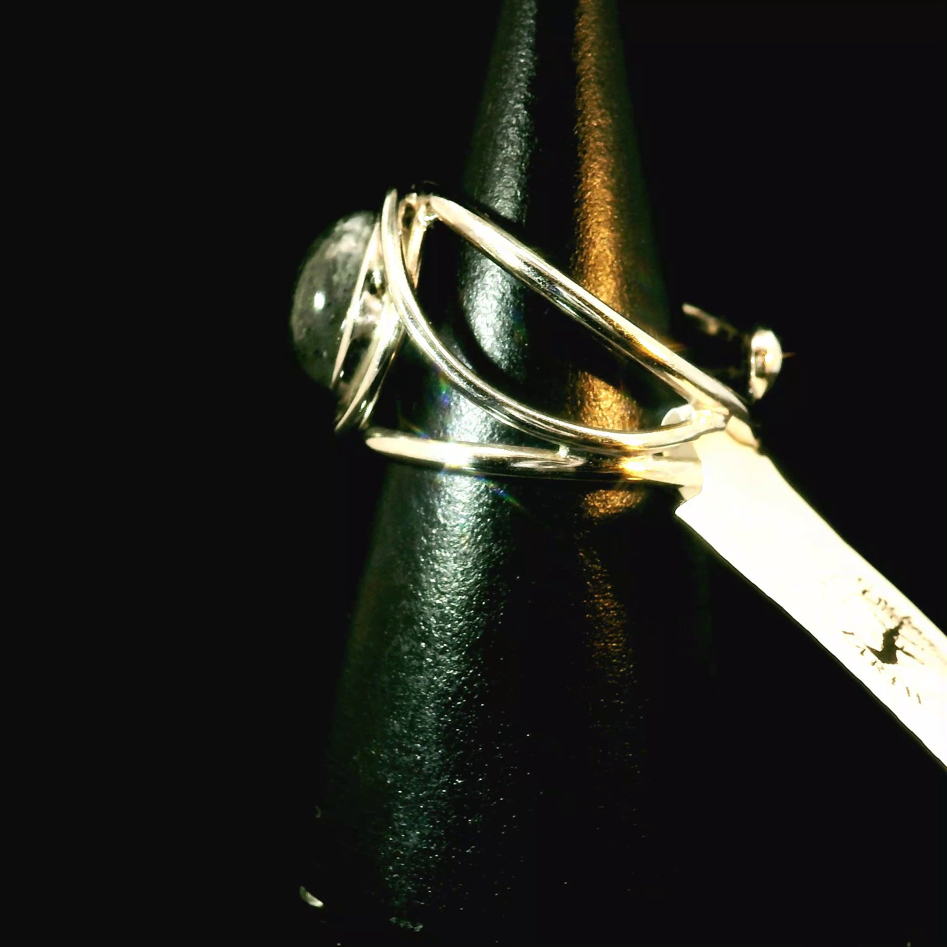 Divine Black Sunstone Midi Cuff Ring .925 Silver for Cleansing & Balancing Chakras