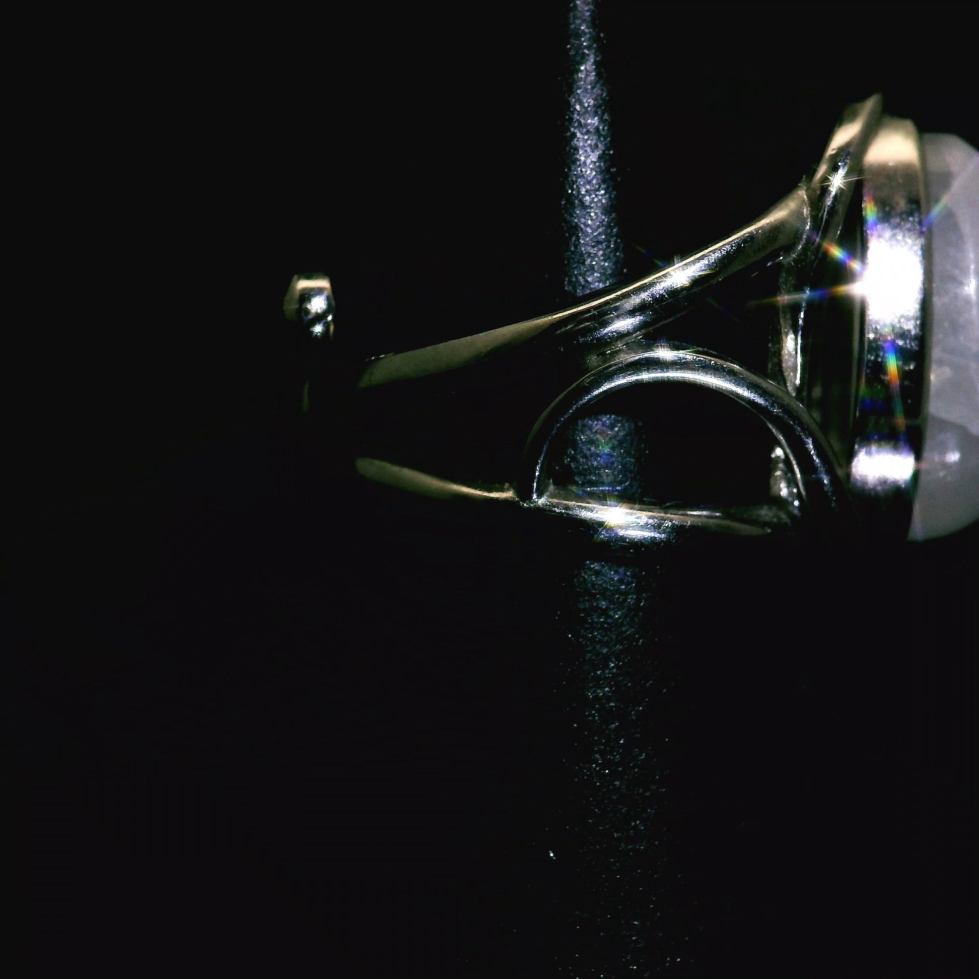 Rainbow Moonstone Cuff Ring .925 Silver for New Beginnings, Protection and Manifestation