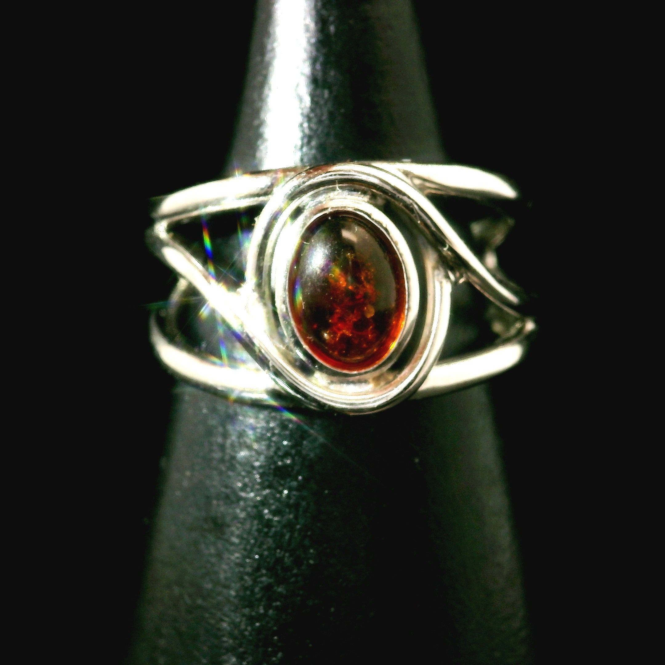 Baltic Amber Midi Cuff Ring .925 Silver for Manifesting Abundance, Optimism & Purification of Energy