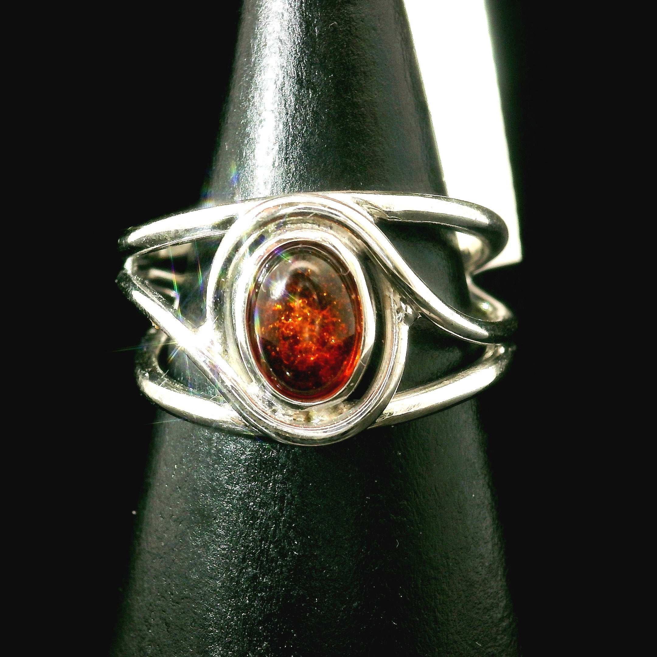 Baltic Amber Midi Cuff Ring .925 Silver for Manifesting Abundance, Optimism & Purification of Energy