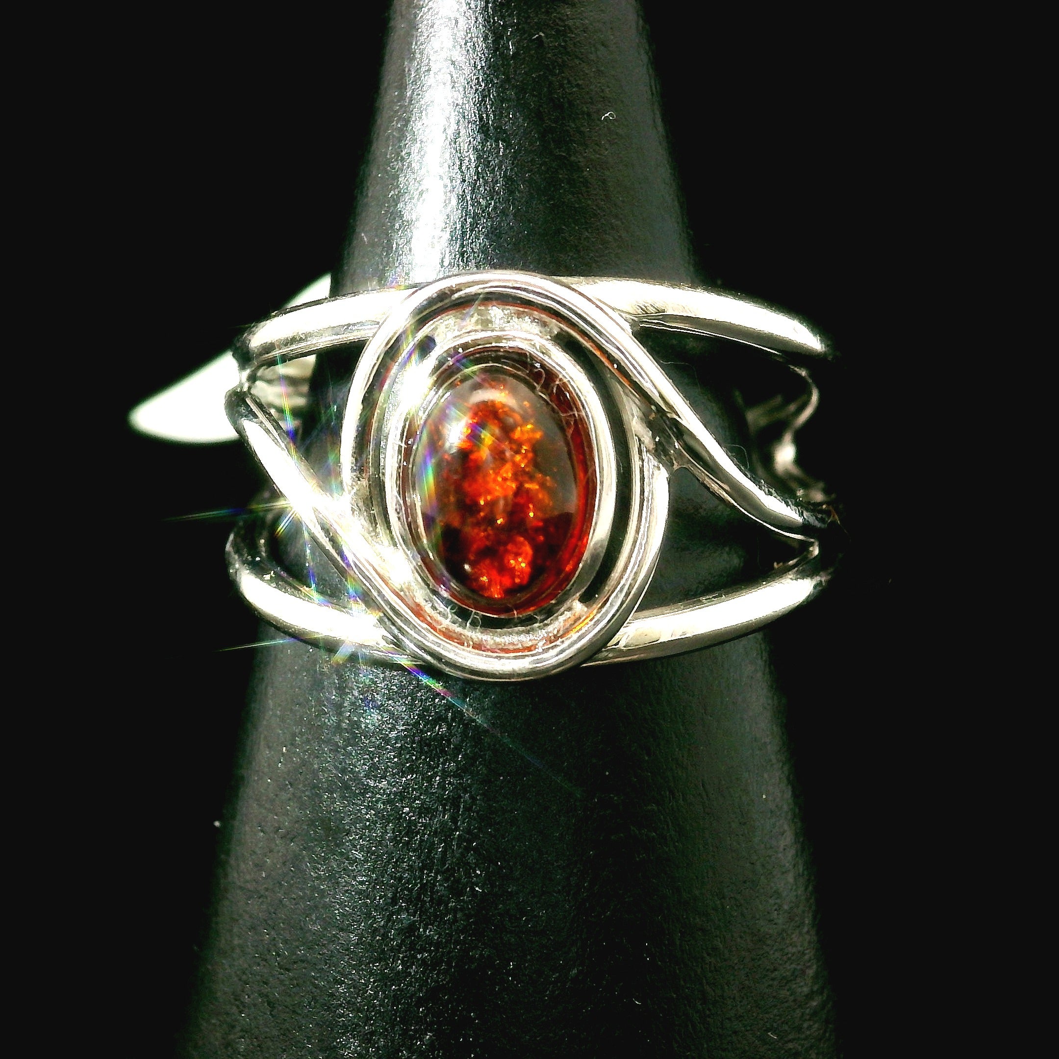 Baltic Amber Midi Cuff Ring .925 Silver for Manifesting Abundance, Optimism & Purification of Energy
