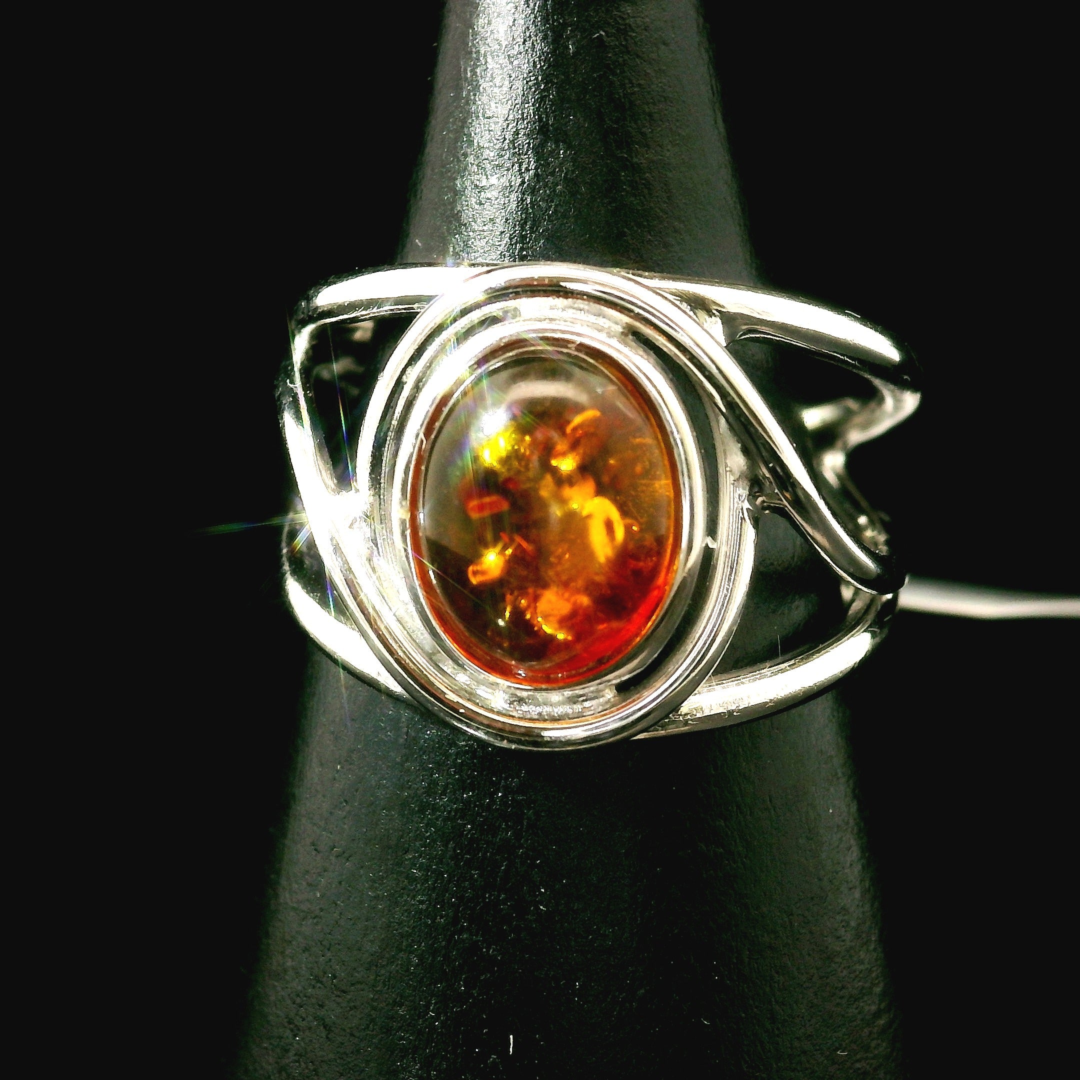 Baltic Amber Midi Cuff Ring .925 Silver for Manifesting Abundance, Optimism & Purification of Energy