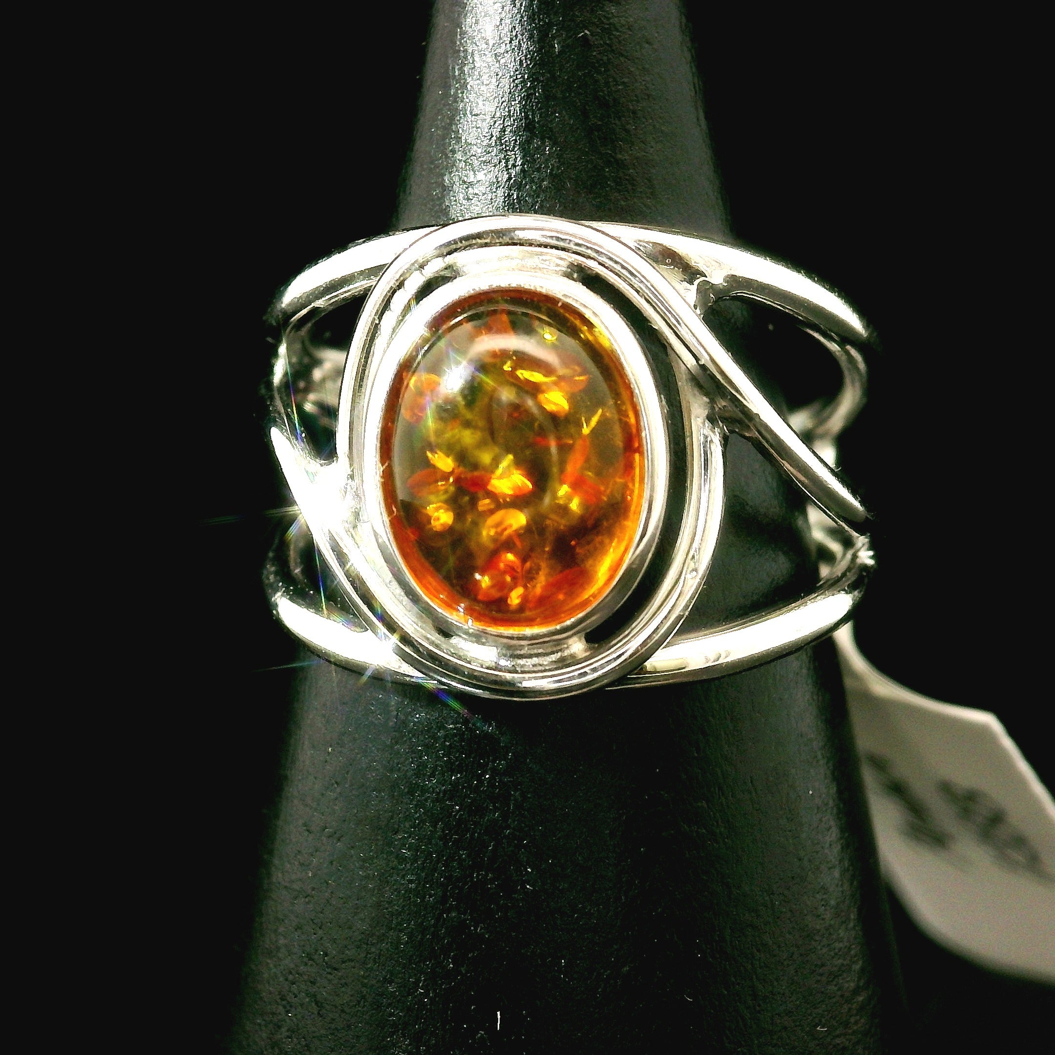 Baltic Amber Midi Cuff Ring .925 Silver for Manifesting Abundance, Optimism & Purification of Energy