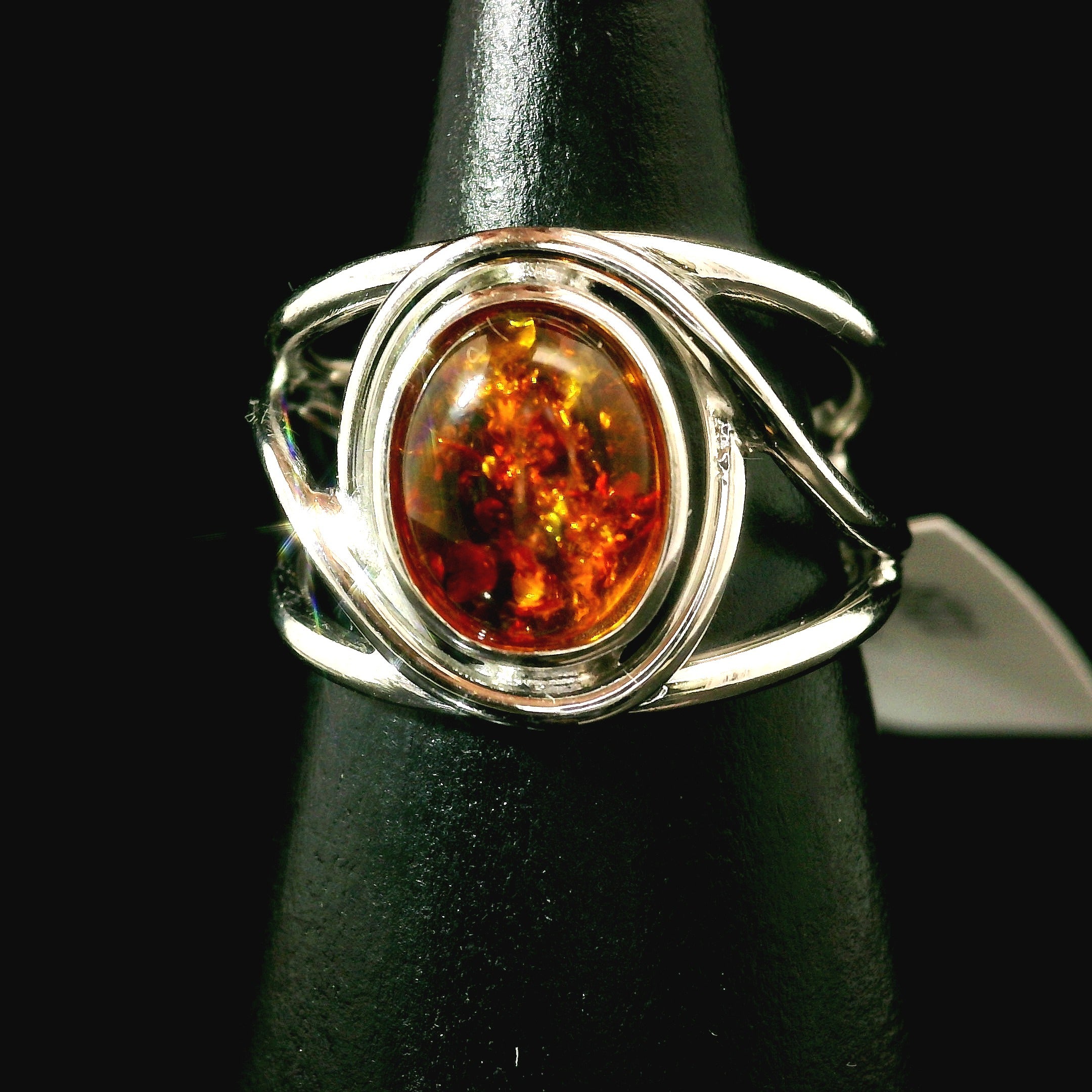 Baltic Amber Midi Cuff Ring .925 Silver for Manifesting Abundance, Optimism & Purification of Energy