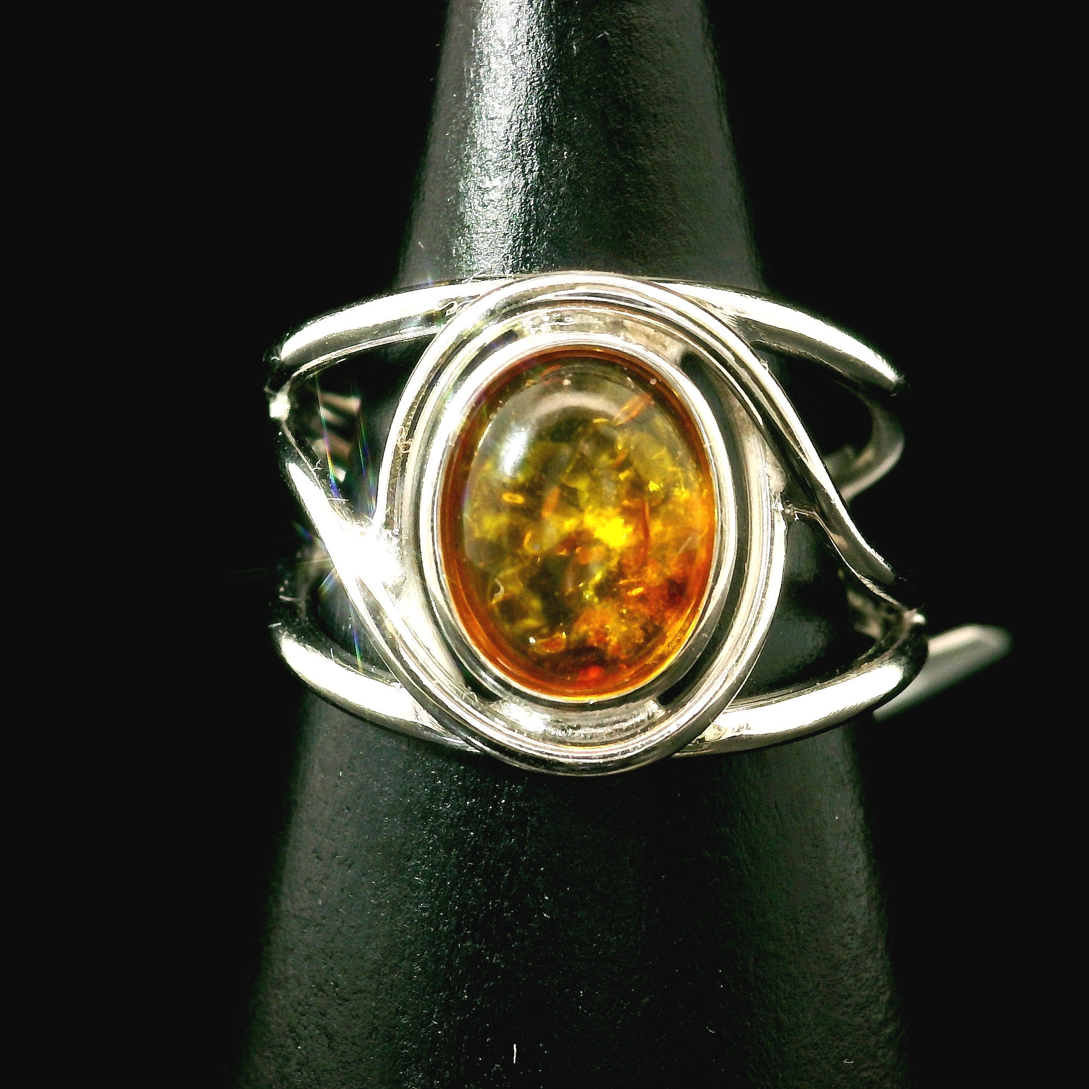 Baltic Amber Midi Cuff Ring .925 Silver for Manifesting Abundance, Optimism & Purification of Energy