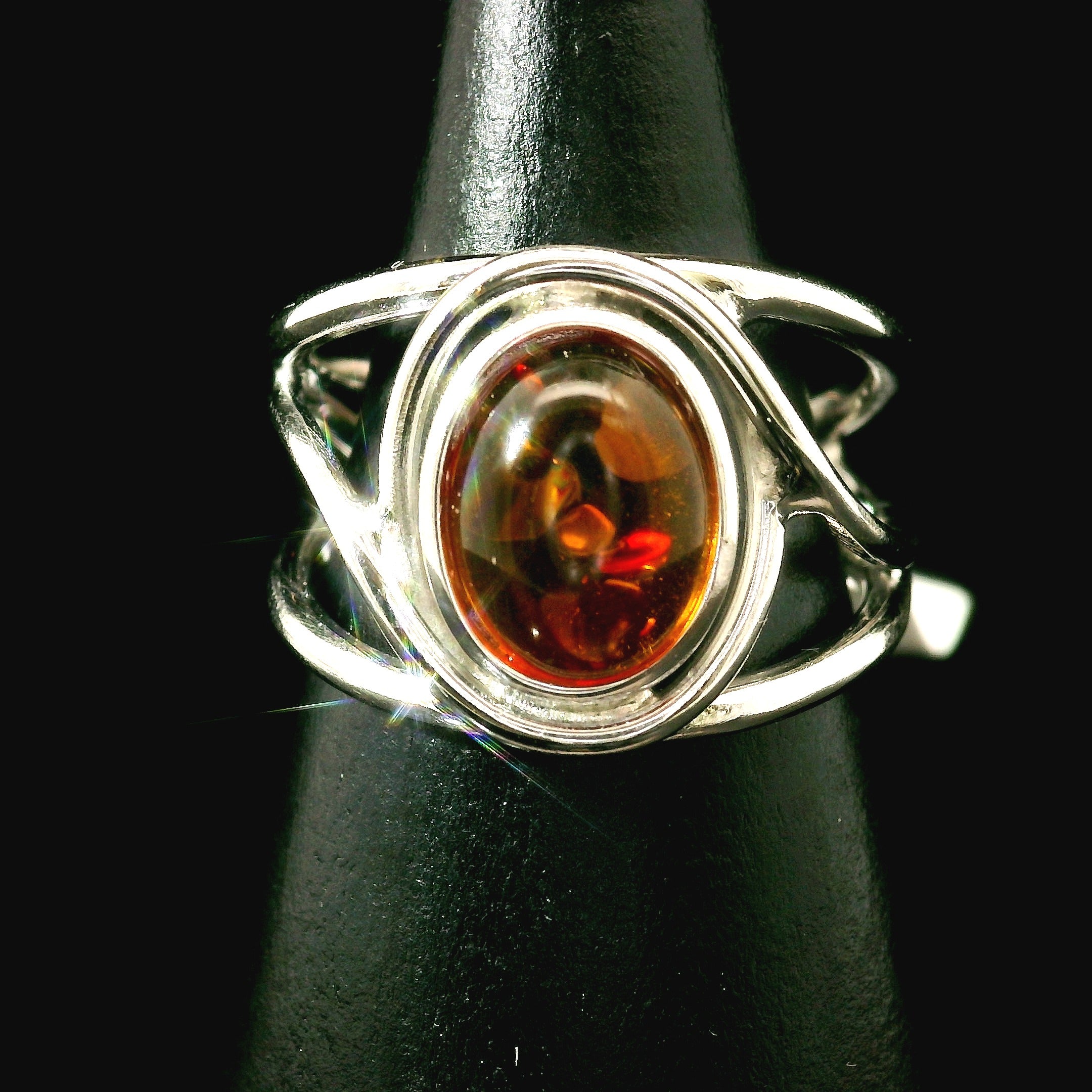 Baltic Amber Midi Cuff Ring .925 Silver for Manifesting Abundance, Optimism & Purification of Energy