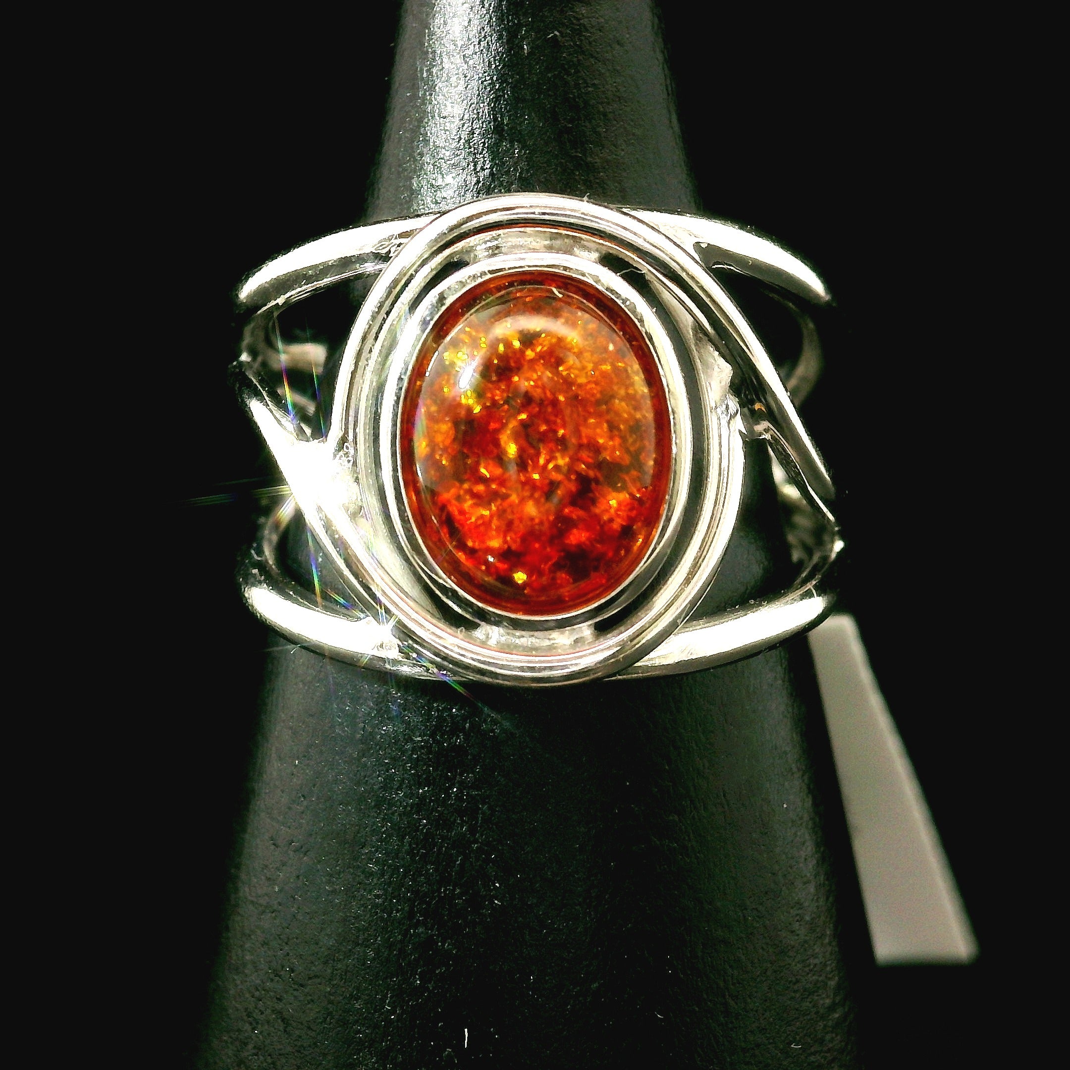 Baltic Amber Midi Cuff Ring .925 Silver for Manifesting Abundance, Optimism & Purification of Energy