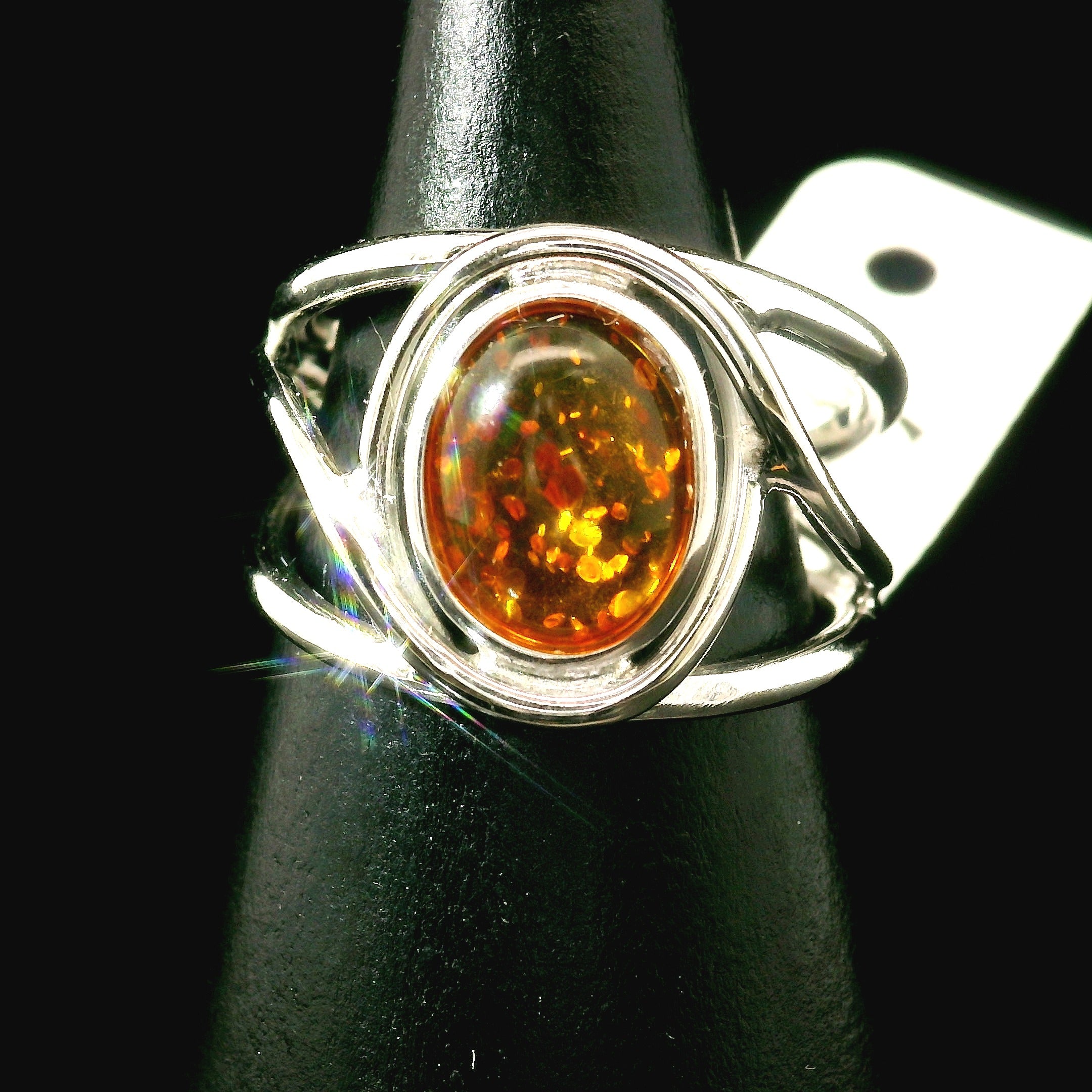 Baltic Amber Midi Cuff Ring .925 Silver for Manifesting Abundance, Optimism & Purification of Energy