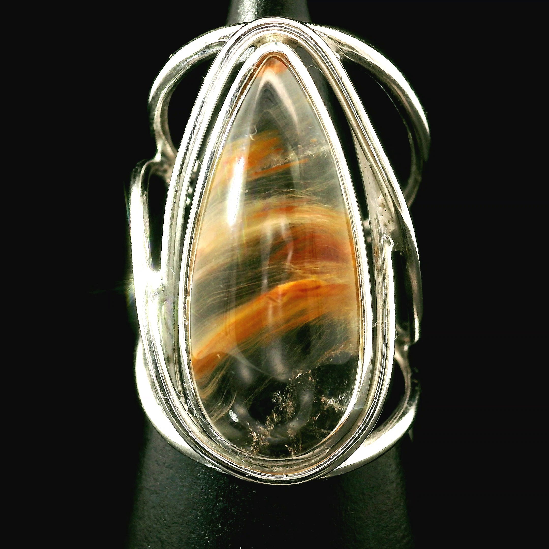 Amphibole Quartz Cuff Ring .925 Sterling Silver for Angellic Connection, Lucid Dreaming and Protection