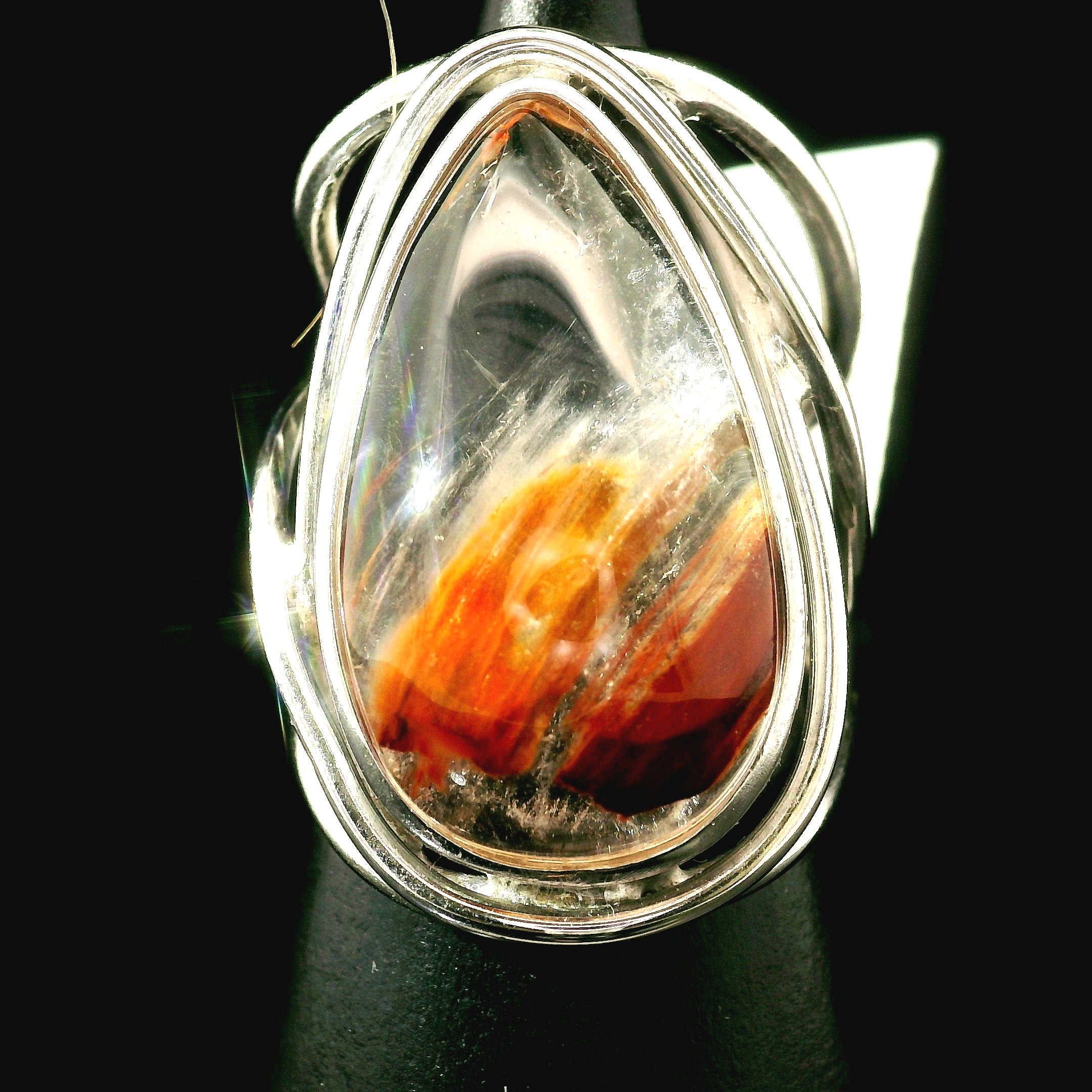 Amphibole Quartz Cuff Ring .925 Sterling Silver for Angellic Connection, Lucid Dreaming and Protection