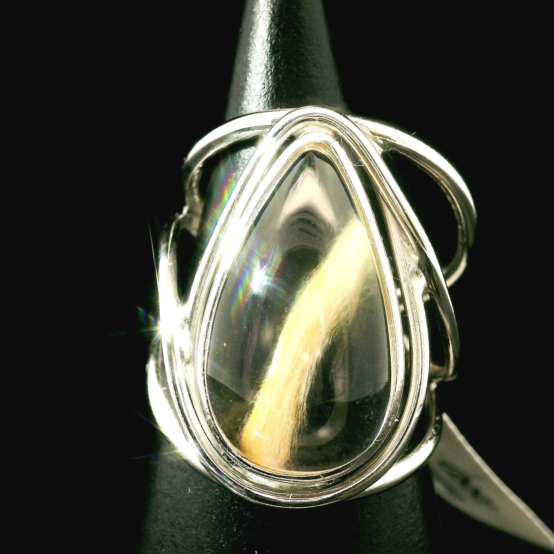 Amphibole Quartz Cuff Ring .925 Sterling Silver for Angellic Connection, Lucid Dreaming and Protection